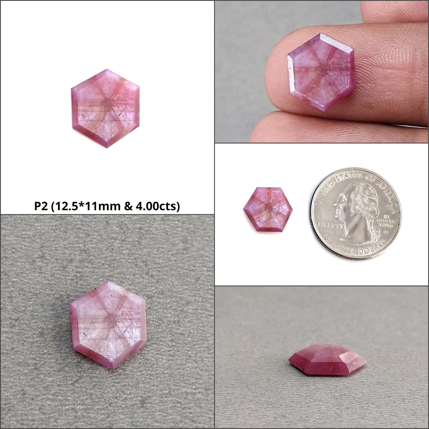 Sapphire TRAPICHE Normal Cut : Natural Untreated Raspberry Pink Sheen Sapphire Gemstone 6Ray Trapiche Hexagon Shape
