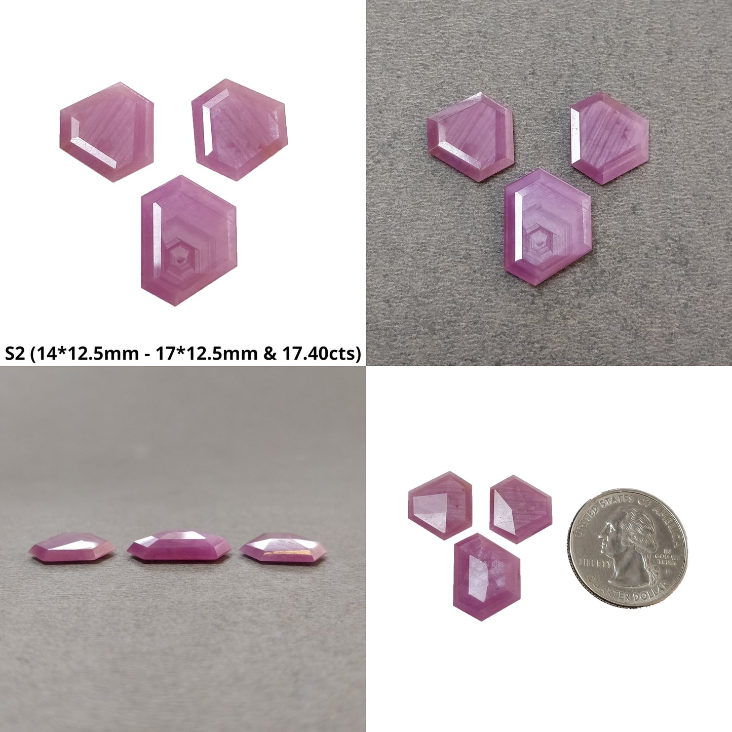 Sapphire Gemstone Normal Cut : Natural Untreated Unheated Raspberry Pink Sheen Sapphire Hexagon Shape Sets