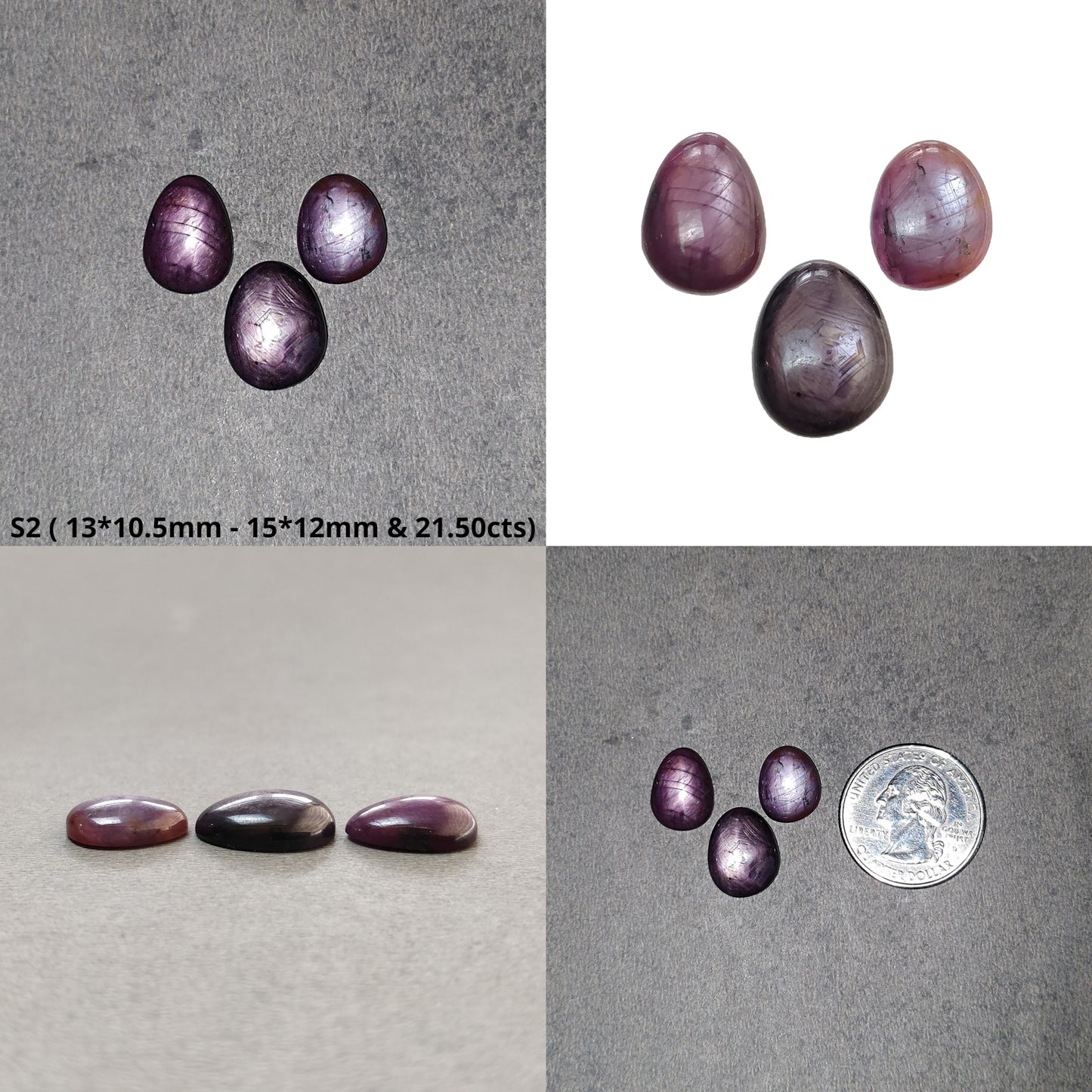 Star Sapphire Gemstone Cabochon : 20cts - 40cts Natural Untreated African Pink Sapphire 6Ray Star Uneven Egg Shape Set