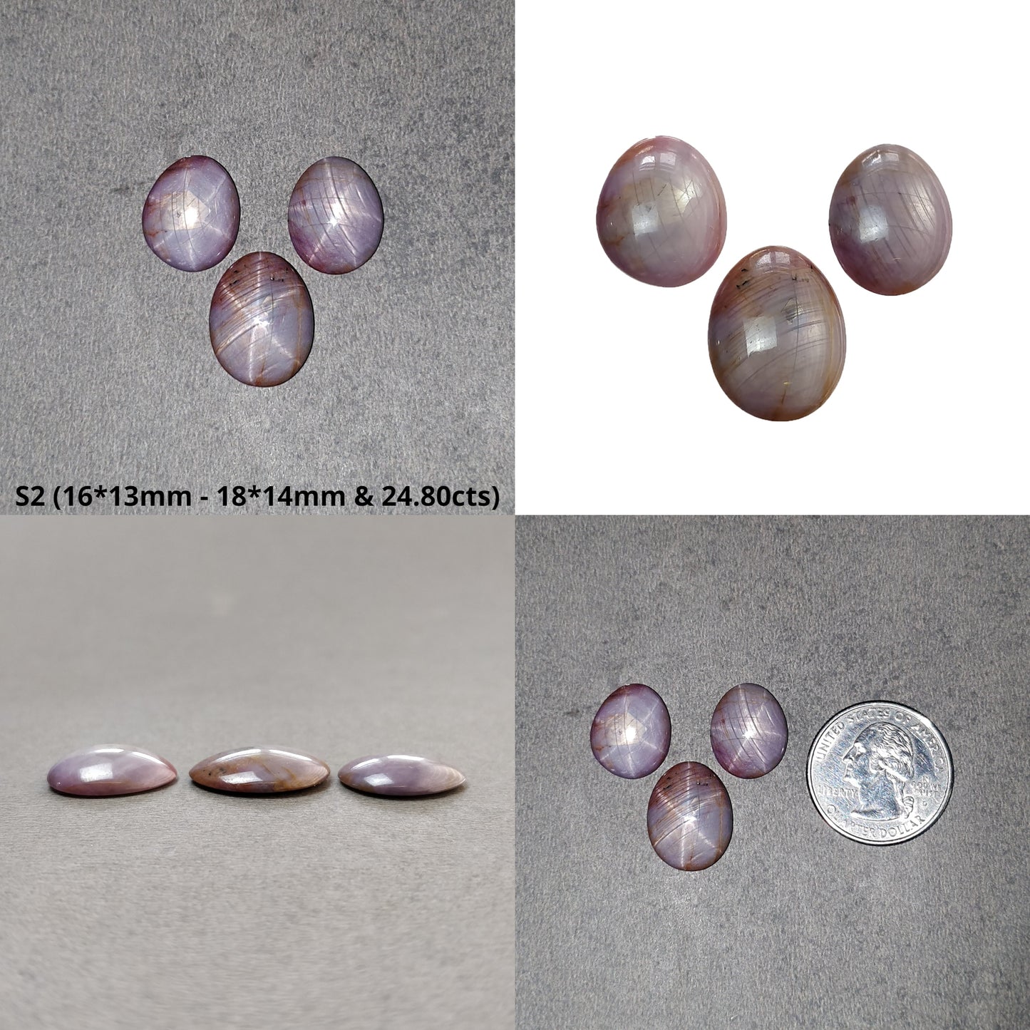 Star Sapphire Gemstone Cabochon : 17cts - 26cts Natural Untreated African Pink Sapphire 6Ray Star Uneven Egg Shape Set