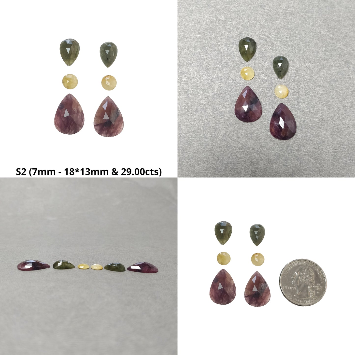 Multi Sapphire Gemstone Rose Cut : Natural Untreated Unheated Sapphire Bi-Color Pear Shape Sets For Jewelry