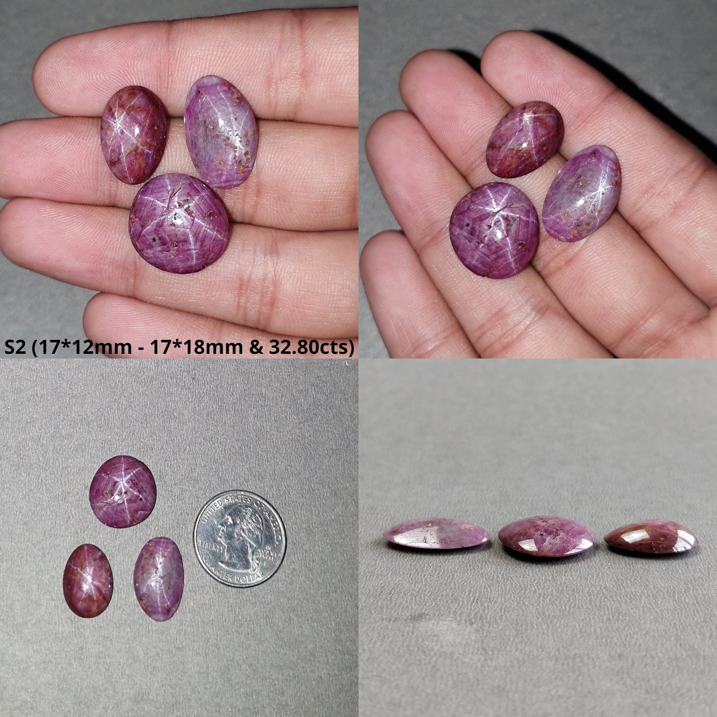 Johnson Star Ruby Gemstone Cabochon : 15cts - 32cts Natural Untreated Unheated 6Ray Star Ruby Uneven Shape Sets