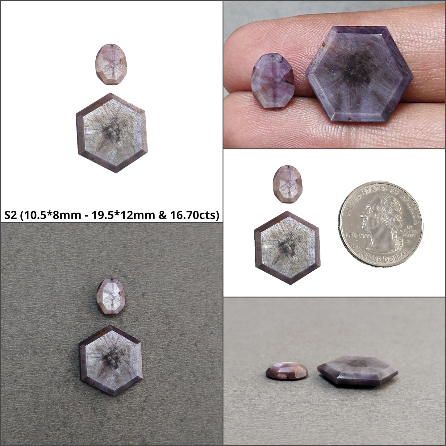 Sapphire TRAPICHE Normal Cut : Natural Untreated Raspberry Pink Sheen Sapphire Gemstone 6Ray Trapiche Hexagon Uneven Shape 2pcs Sets