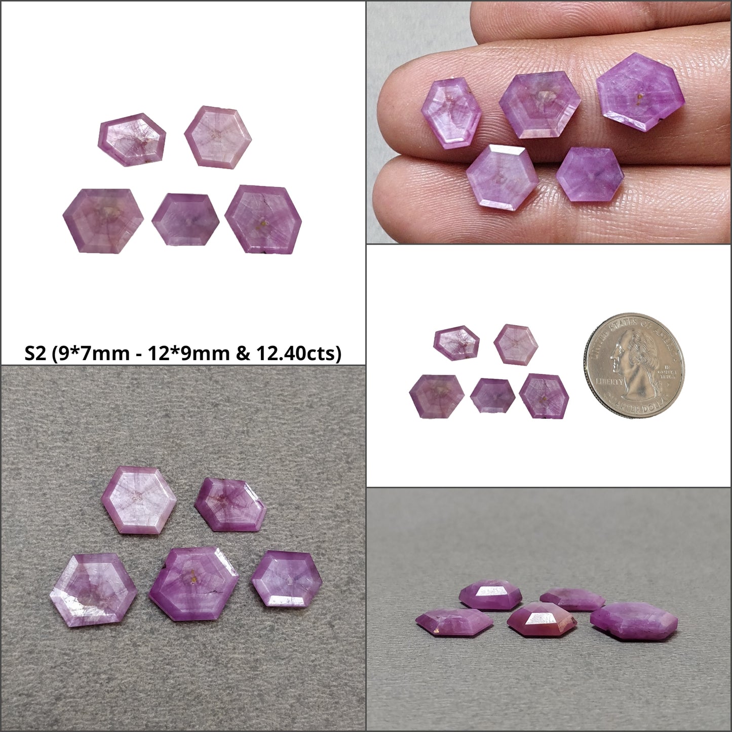 Sapphire TRAPICHE Normal Cut : Natural Untreated Raspberry Pink Sheen Sapphire Gemstone 6Ray Trapiche Hexagon Shape Sets