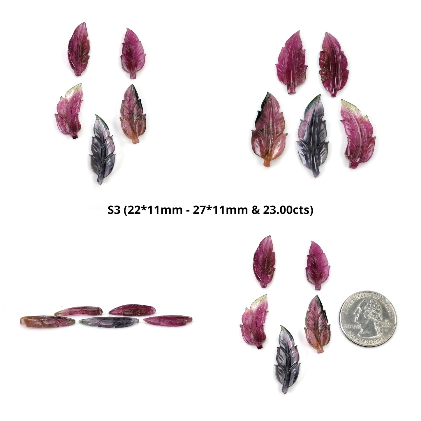 Watermelon TOURMALINE Gemstone Carving : Natural Untreated Unheated Bi-Color Tourmaline Hand Carved Leaf Set