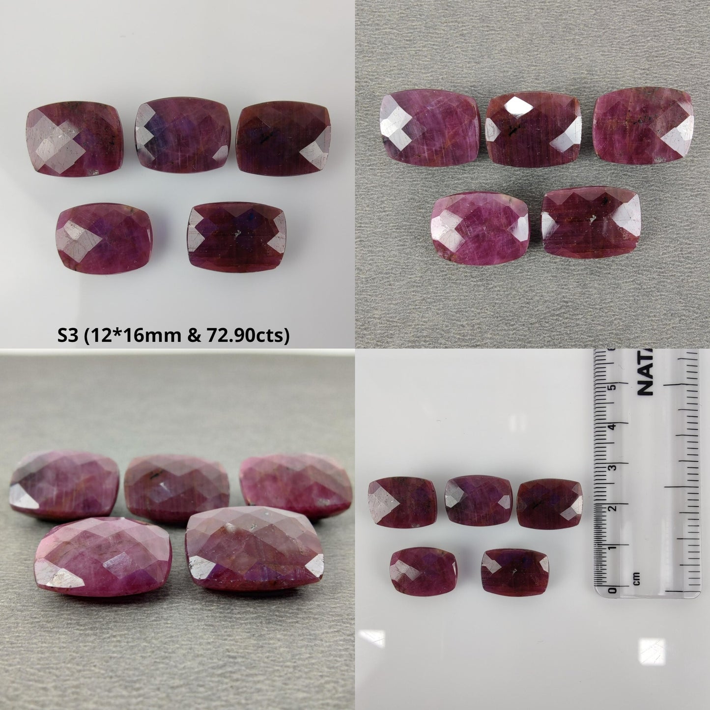 RUBY Gemstone Checker Cut : Natural Untreated Unheated Ruby Double Side Checker Board (DCB) Cushion Shape 12*16mm