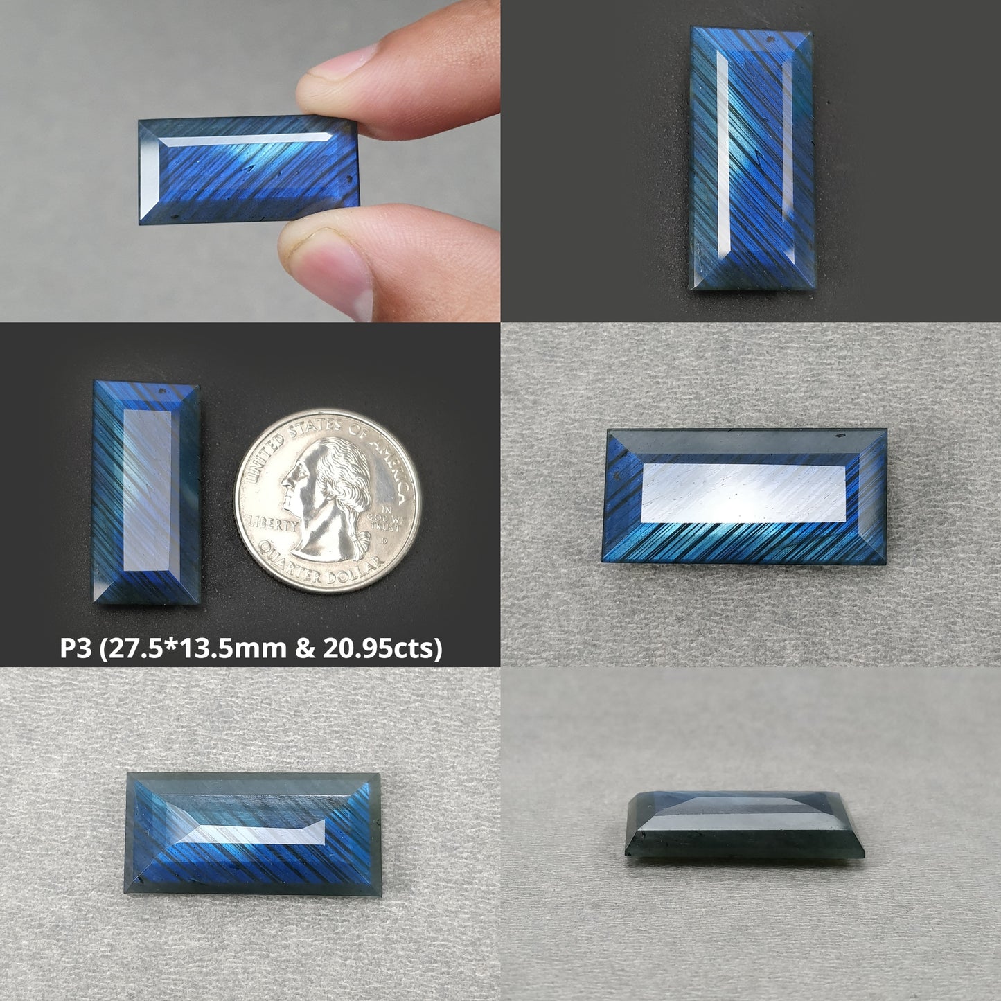 Rainbow Flashing LABRADORITE Gemstone Normal Cut : Natural Untreated Blue Labradorite Baguette Shape