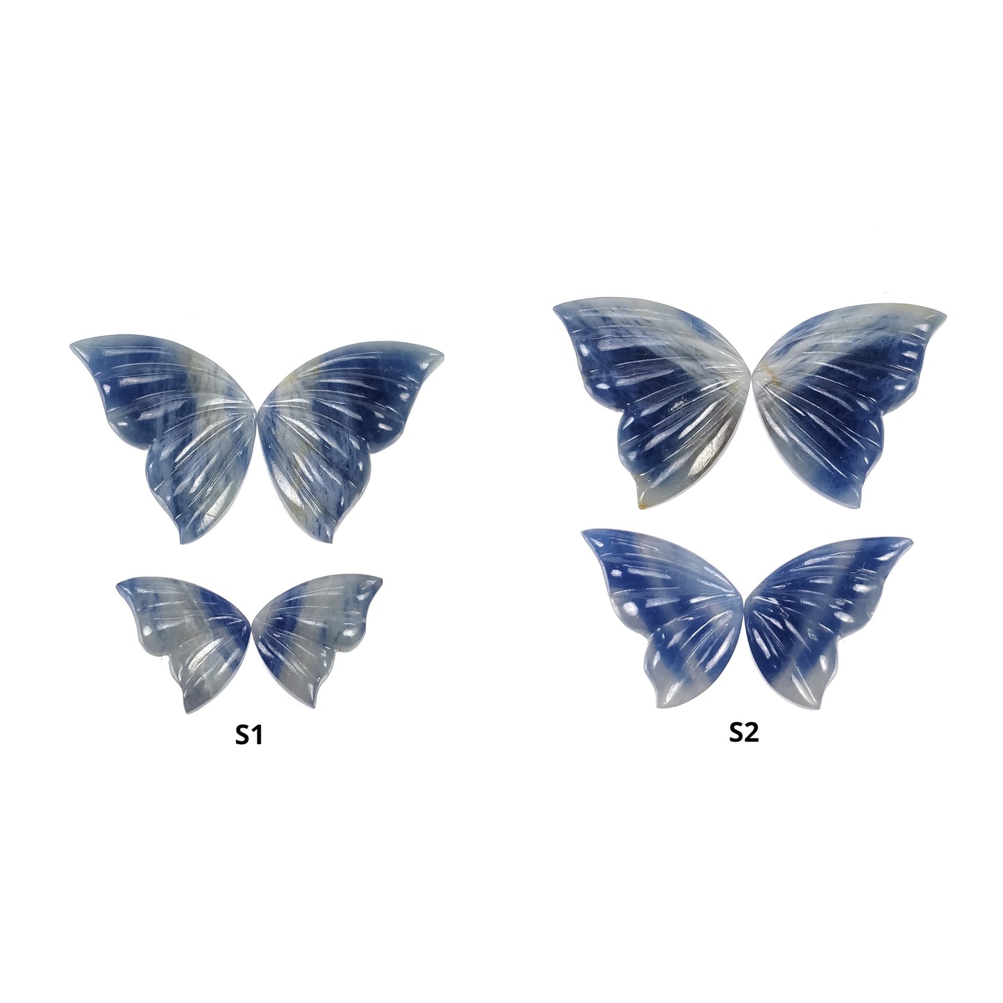 MULTI SAPPHIRE Gemstone Carving : Natural Untreated Bi-Color Sapphire Hand Carved Butterfly 2pairs Set