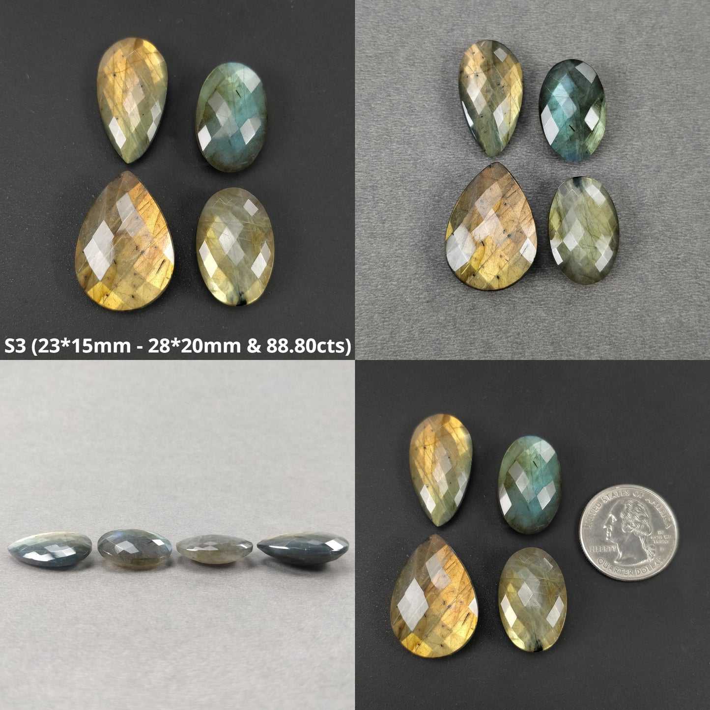 Rainbow Flashing LABRADORITE Gemstone Checker Cut : Natural Untreated Blue Labradorite Pear Oval Marquise Shape