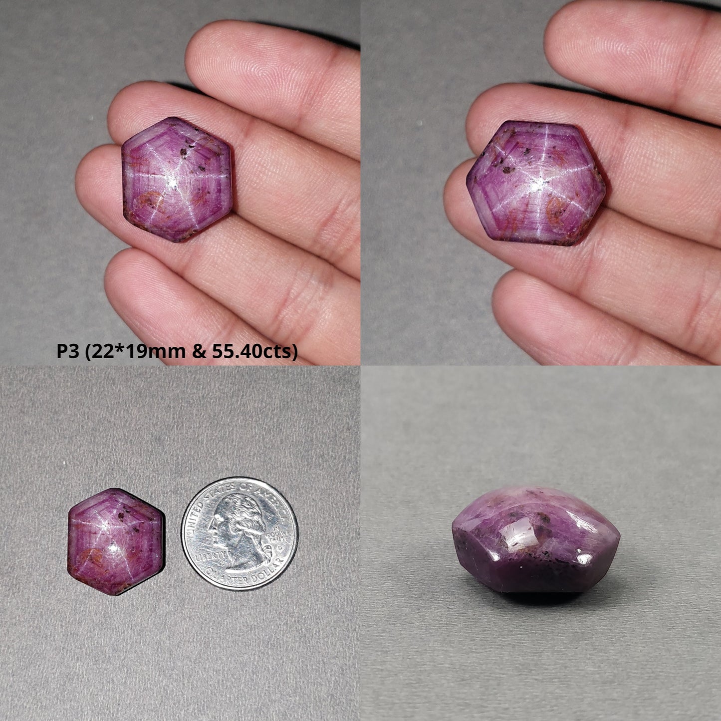 Johnson Star Ruby Gemstone Cabochon : 36cts - 62.60cts Natural Untreated Unheated Red 6Ray Star Ruby Hexagon Shape