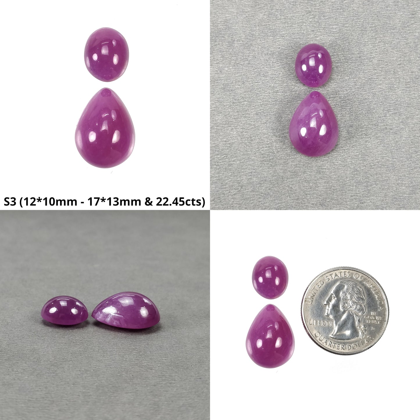 Purple Pink Ruby Gemstone Cabochon : Natural Untreated Unheated Ruby Oval & Pear Shape Sets
