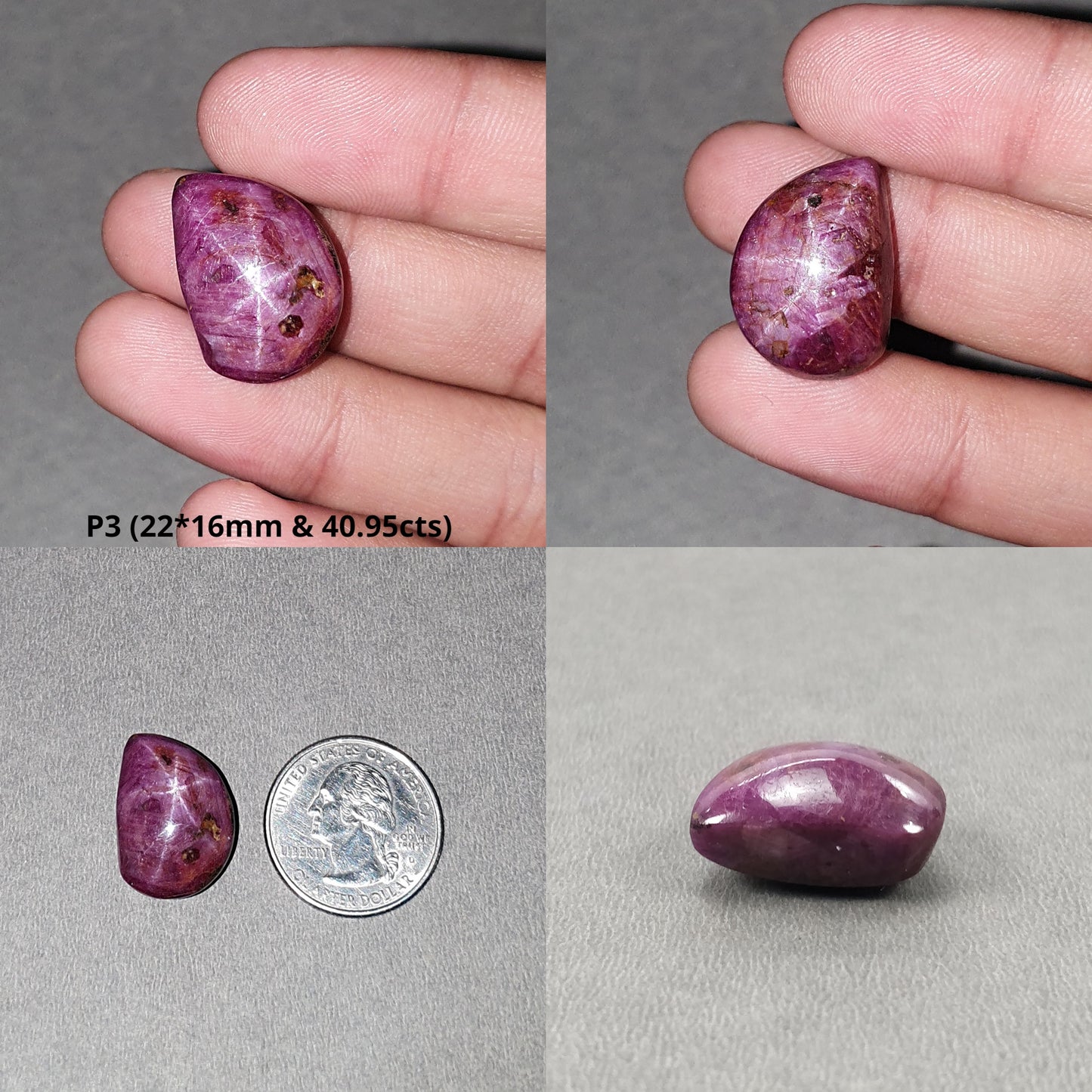 Johnson Star Ruby Gemstone Cabochon : 17cts - 54cts Natural Untreated Unheated Both Side 6Ray Star Ruby Uneven Shape