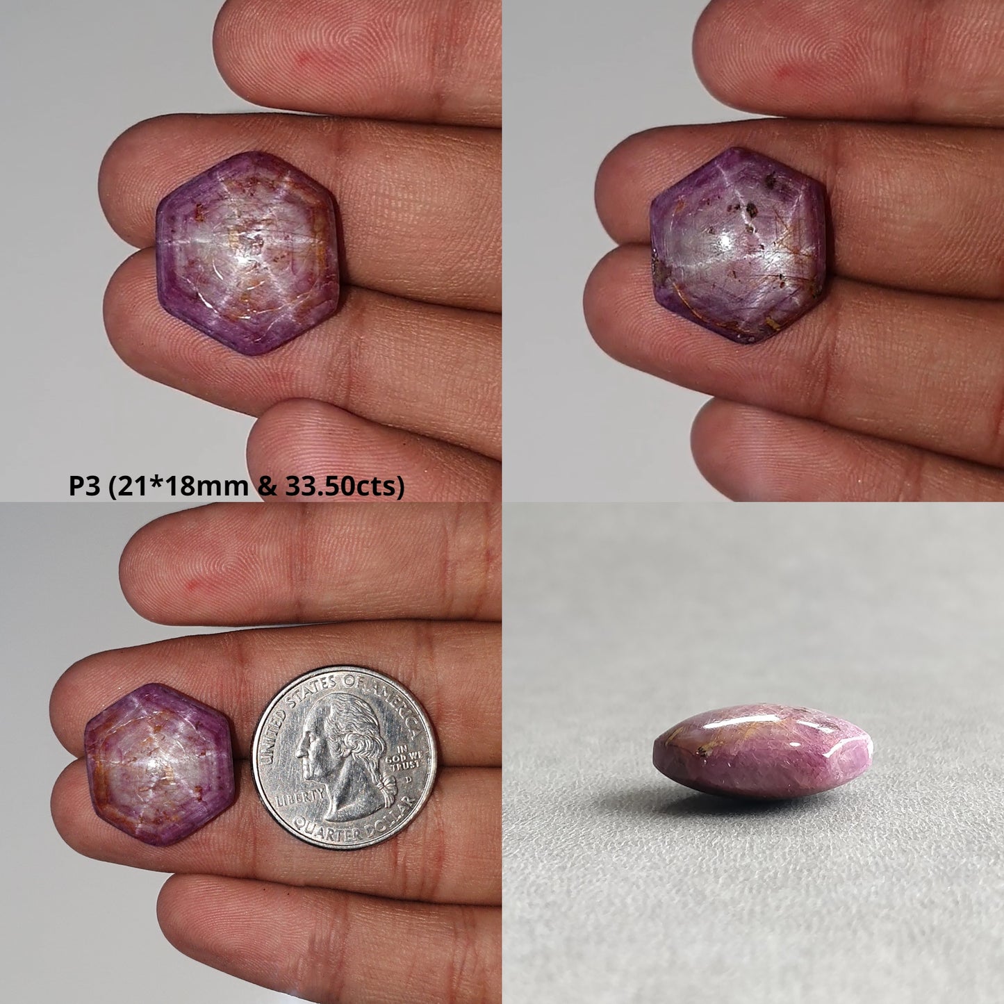 Johnson Star Ruby Gemstone Cabochon : 19cts - 37cts Natural Untreated Unheated Both Side 6Ray Star Ruby Hexagon Shape