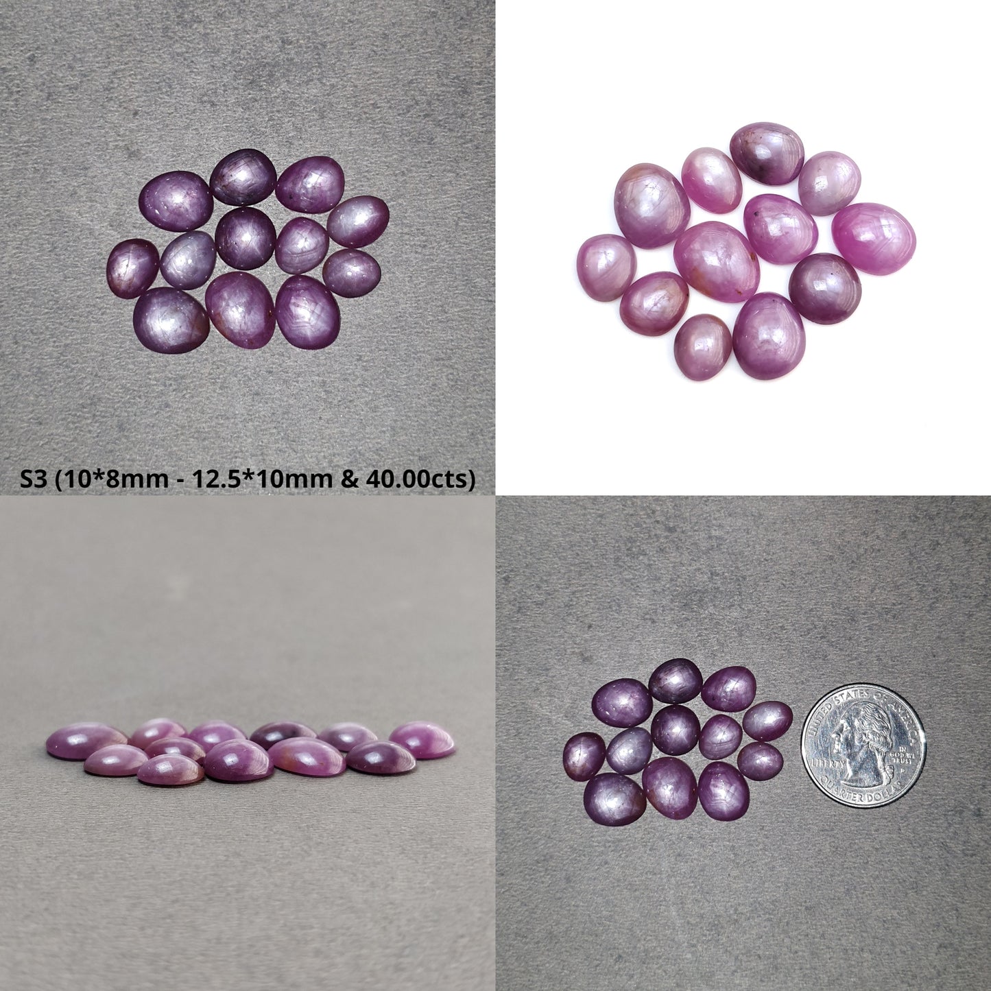 Star Sapphire Gemstone Cabochon : 20cts - 40cts Natural Untreated African Pink Sapphire 6Ray Star Uneven Egg Shape Set