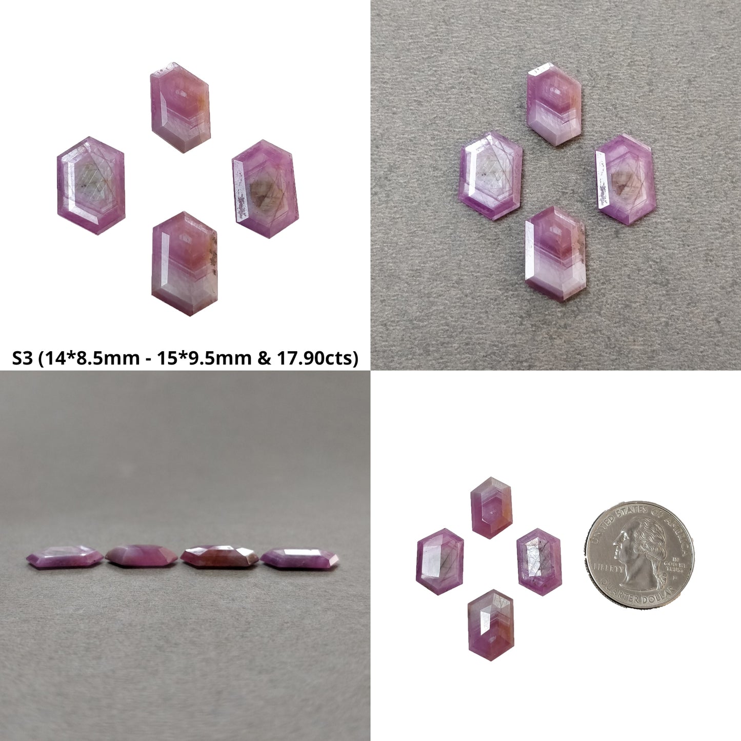 Sapphire Gemstone Normal Cut : Natural Untreated Unheated Raspberry Pink Sheen Sapphire Hexagon Uneven Shape Sets