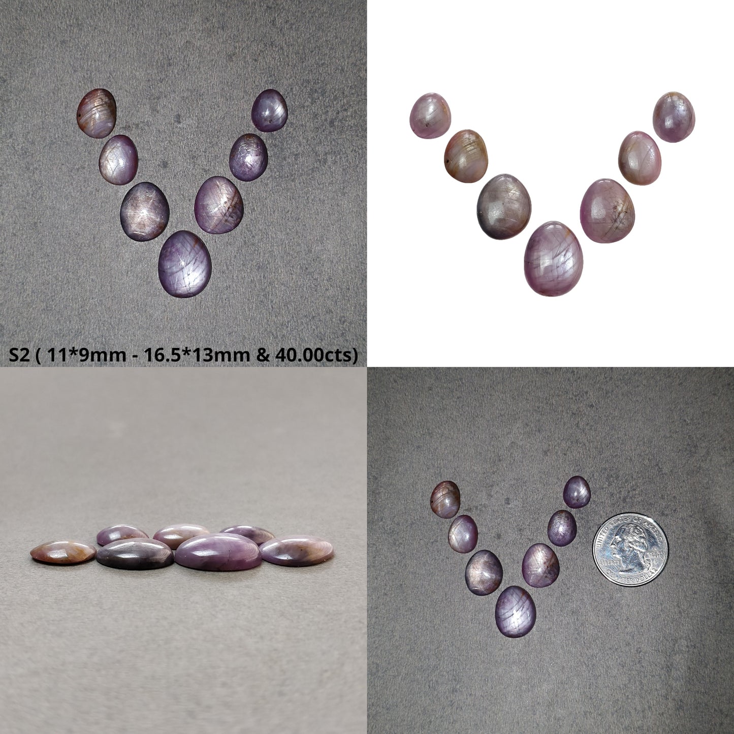 Star Sapphire Gemstone Cabochon : 20cts - 40cts Natural Untreated African Pink Sapphire 6Ray Star Uneven Egg Shape Set