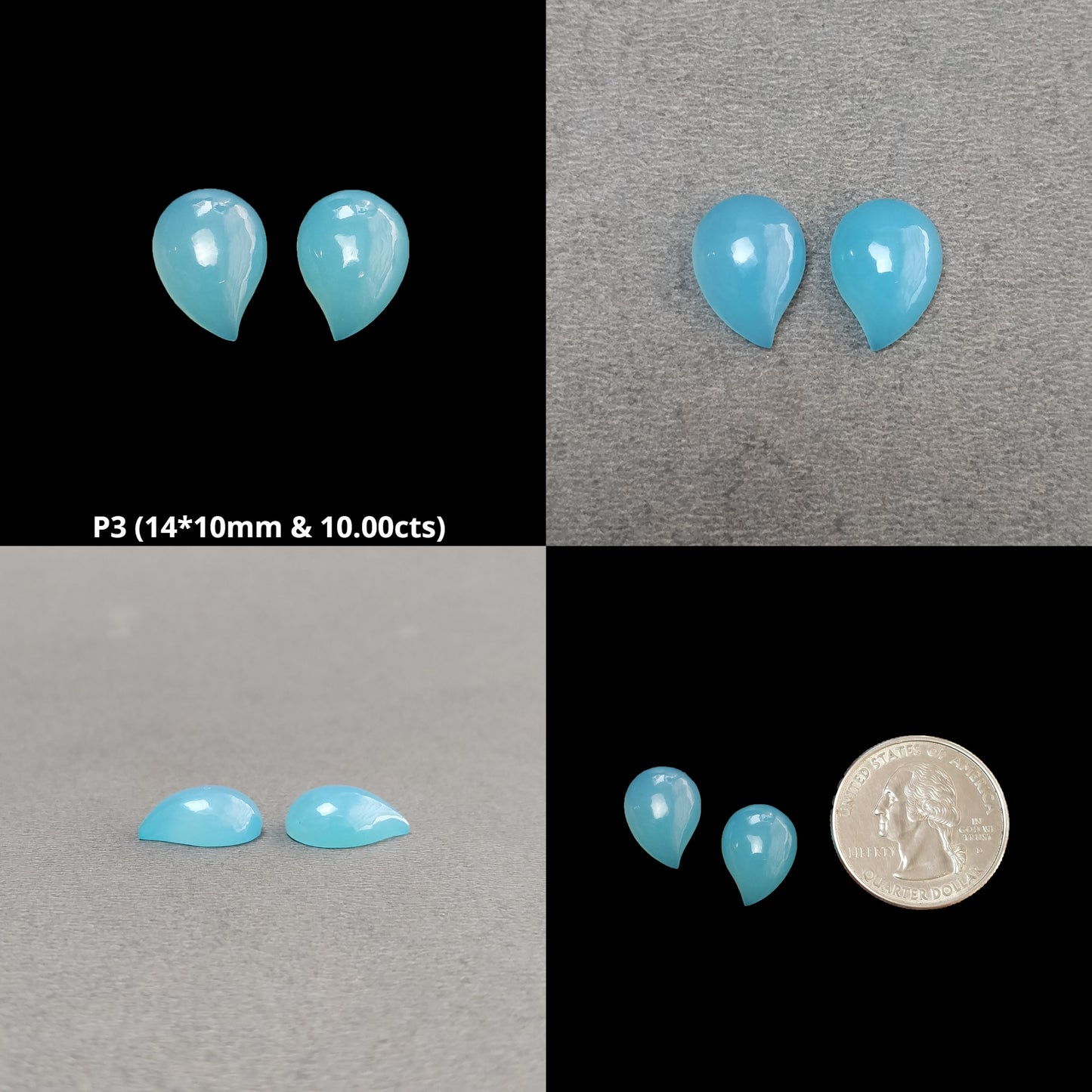 Green Gray & Sky Blue Onyx Gemstone Cabochone : Natural Color Enhanced Onyx Leaf Shape Pairs
