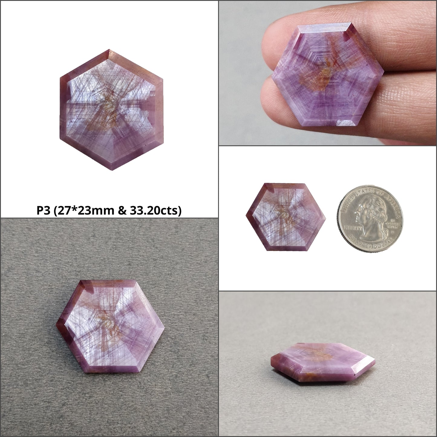 Sapphire TRAPICHE Normal Cut : Natural Untreated Raspberry Pink Sheen Sapphire Gemstone 6Ray Trapiche Hexagon Shape
