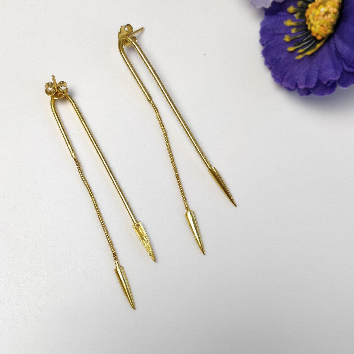 Handmade Brass Earring : 1"*0.25" 18k Gold Plated 8.40GMS Brass Boho Style Dainty Uneven Shape Push Back Earring Gift For Her