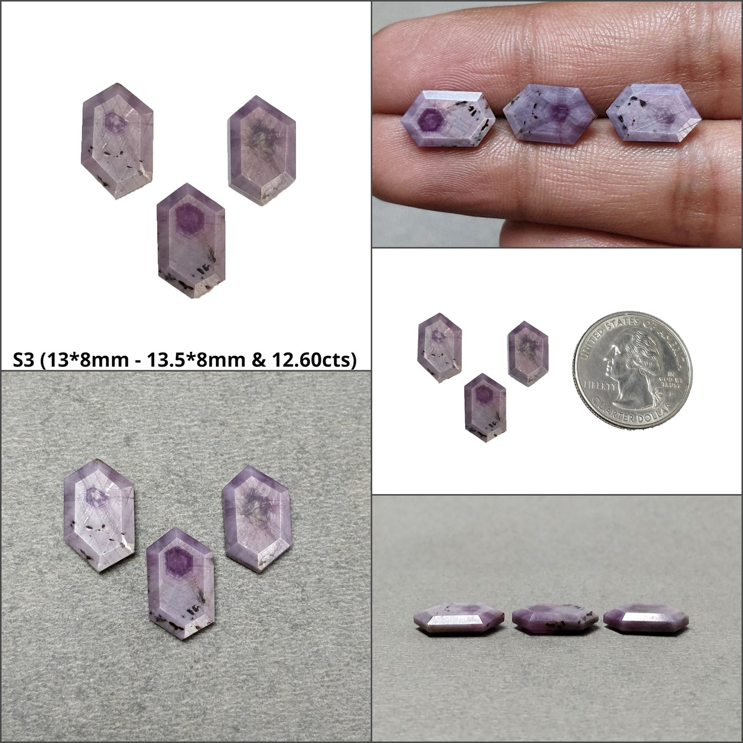 Sapphire TRAPICHE Normal Cut : Natural Untreated Raspberry Pink Sheen Sapphire Gemstone 6Ray Trapiche Hexagon Shape Sets