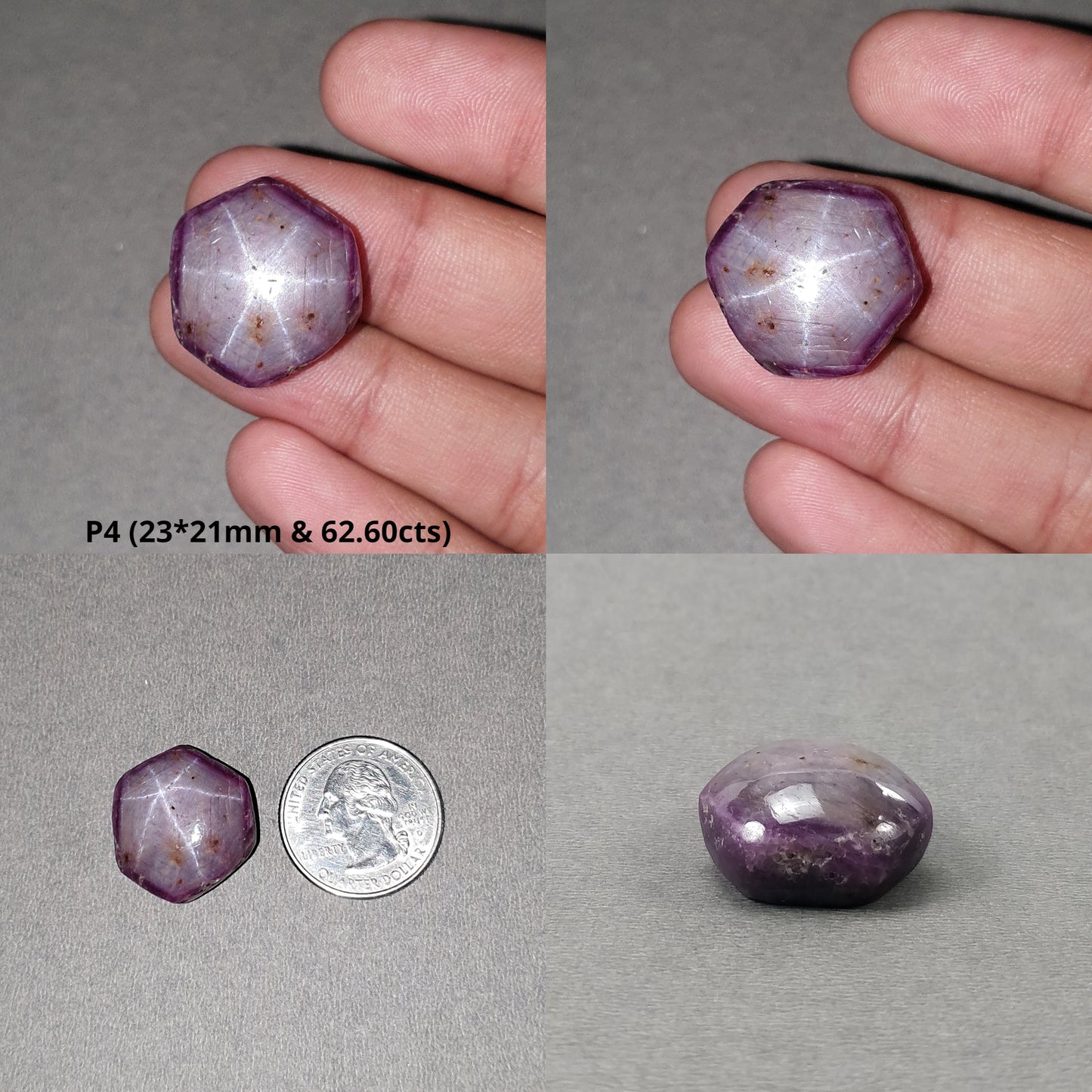 Johnson Star Ruby Gemstone Cabochon : 36cts - 62.60cts Natural Untreated Unheated Red 6Ray Star Ruby Hexagon Shape