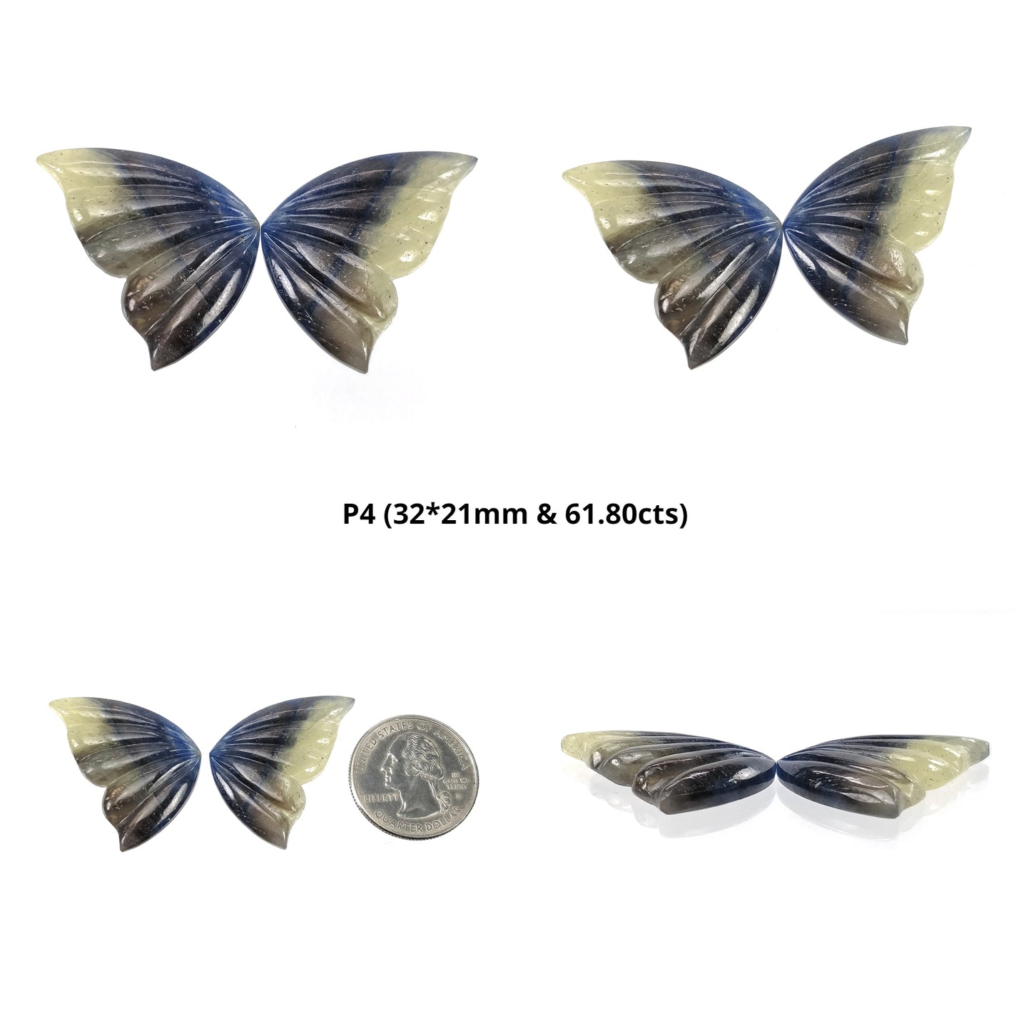 MULTI SAPPHIRE Gemstone Carving : Natural Untreated Bi-Color Sapphire Hand Carved BUTTERFLY Pair