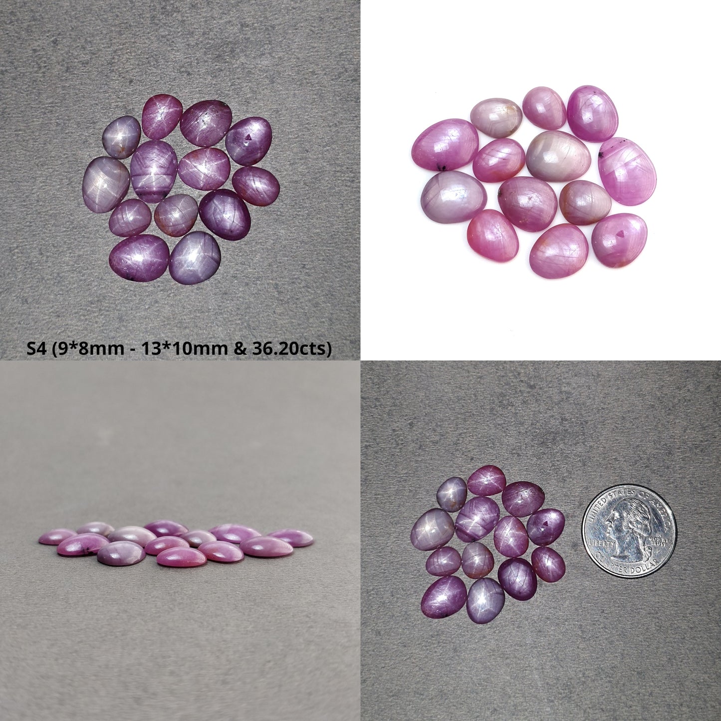 Star Sapphire Gemstone Cabochon : 20cts - 40cts Natural Untreated African Pink Sapphire 6Ray Star Uneven Egg Shape Set