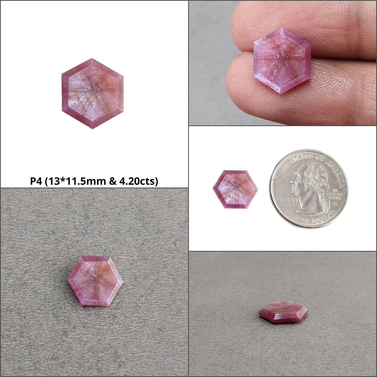 Sapphire TRAPICHE Normal Cut : Natural Untreated Raspberry Pink Sheen Sapphire Gemstone 6Ray Trapiche Hexagon Shape