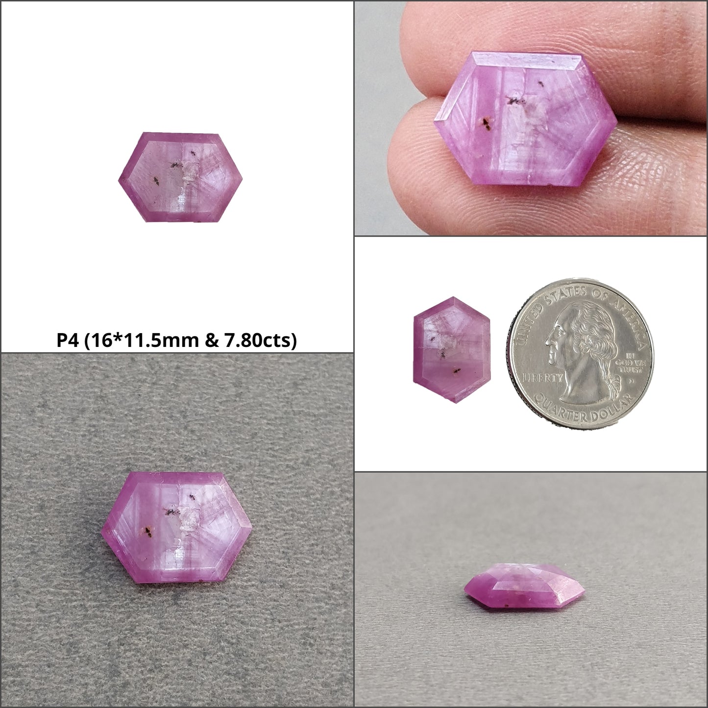 Sapphire TRAPICHE Normal Cut : Natural Untreated Raspberry Pink Sheen Sapphire Gemstone 6Ray Trapiche Hexagon Shape