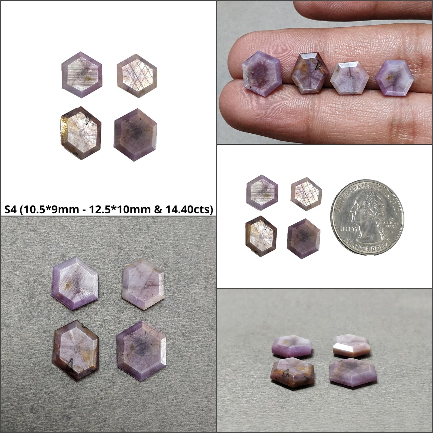 Sapphire TRAPICHE Normal Cut : Natural Untreated Raspberry Pink Sheen Sapphire Gemstone 6Ray Trapiche Hexagon Shape Sets
