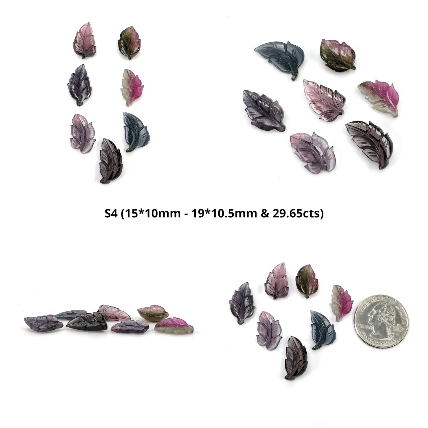 Watermelon TOURMALINE Gemstone Carving : Natural Untreated Unheated Bi-Color Tourmaline Hand Carved Leaf Set