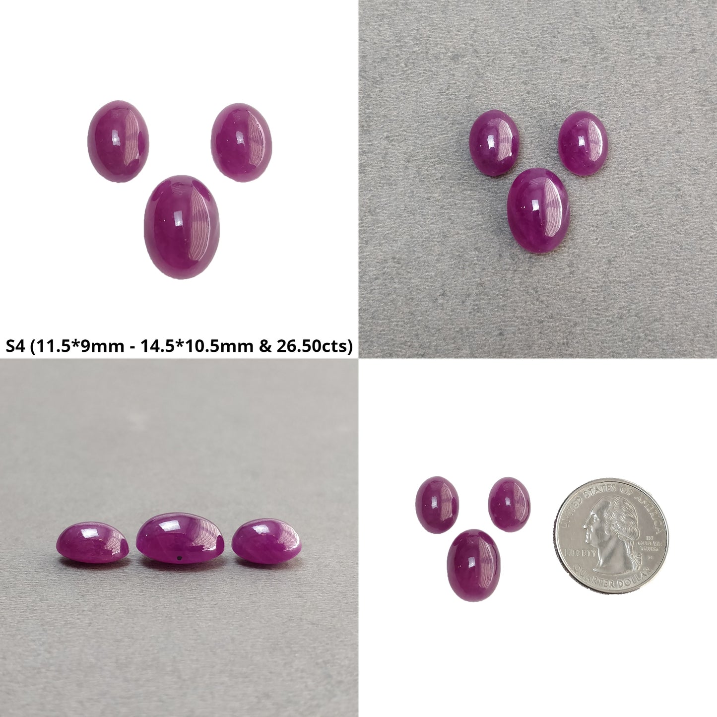Ruby Gemstone Cabochon : Natural Untreated Unheated Ruby Oval Shape 3pcs Sets