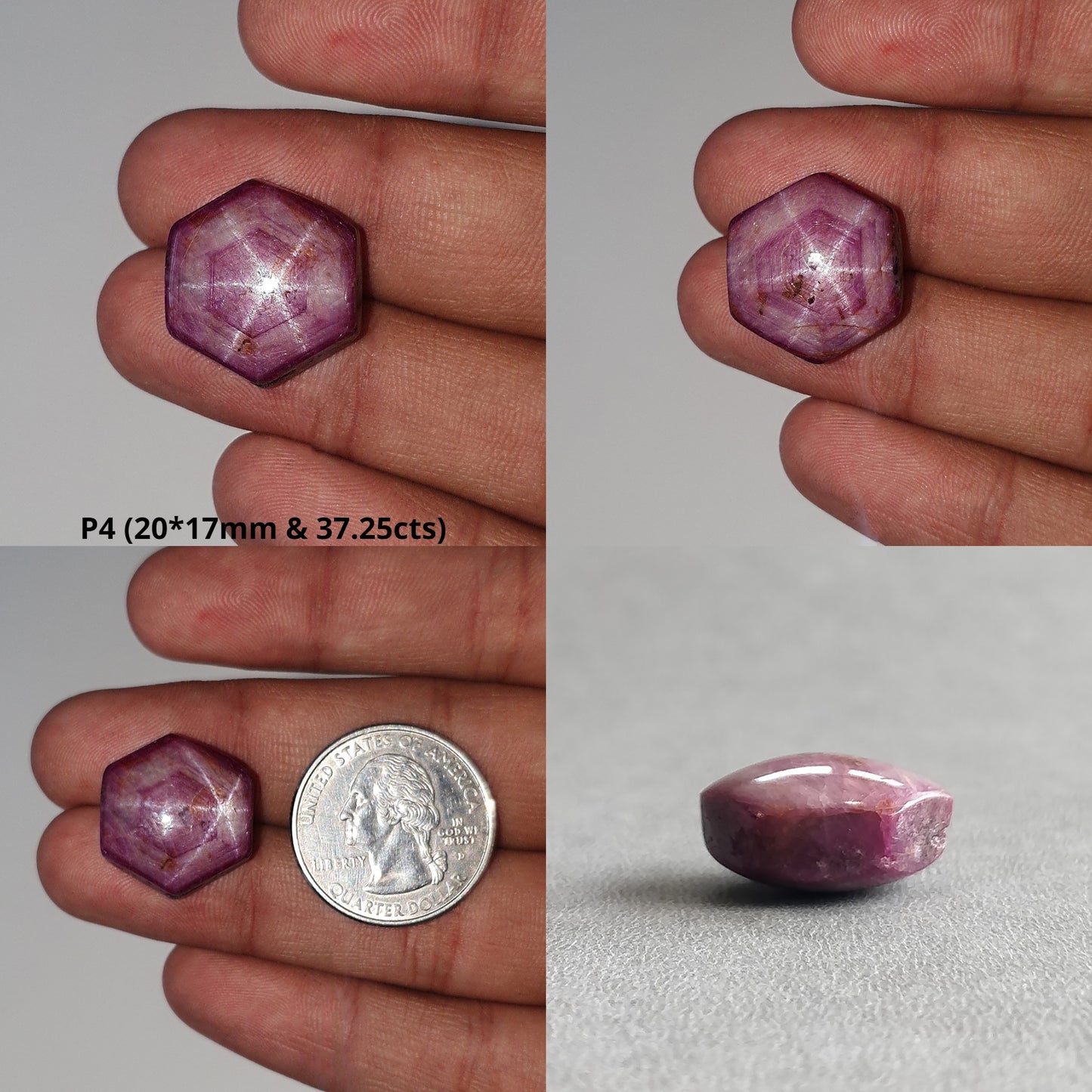 Johnson Star Ruby Gemstone Cabochon : 19cts - 37cts Natural Untreated Unheated Both Side 6Ray Star Ruby Hexagon Shape