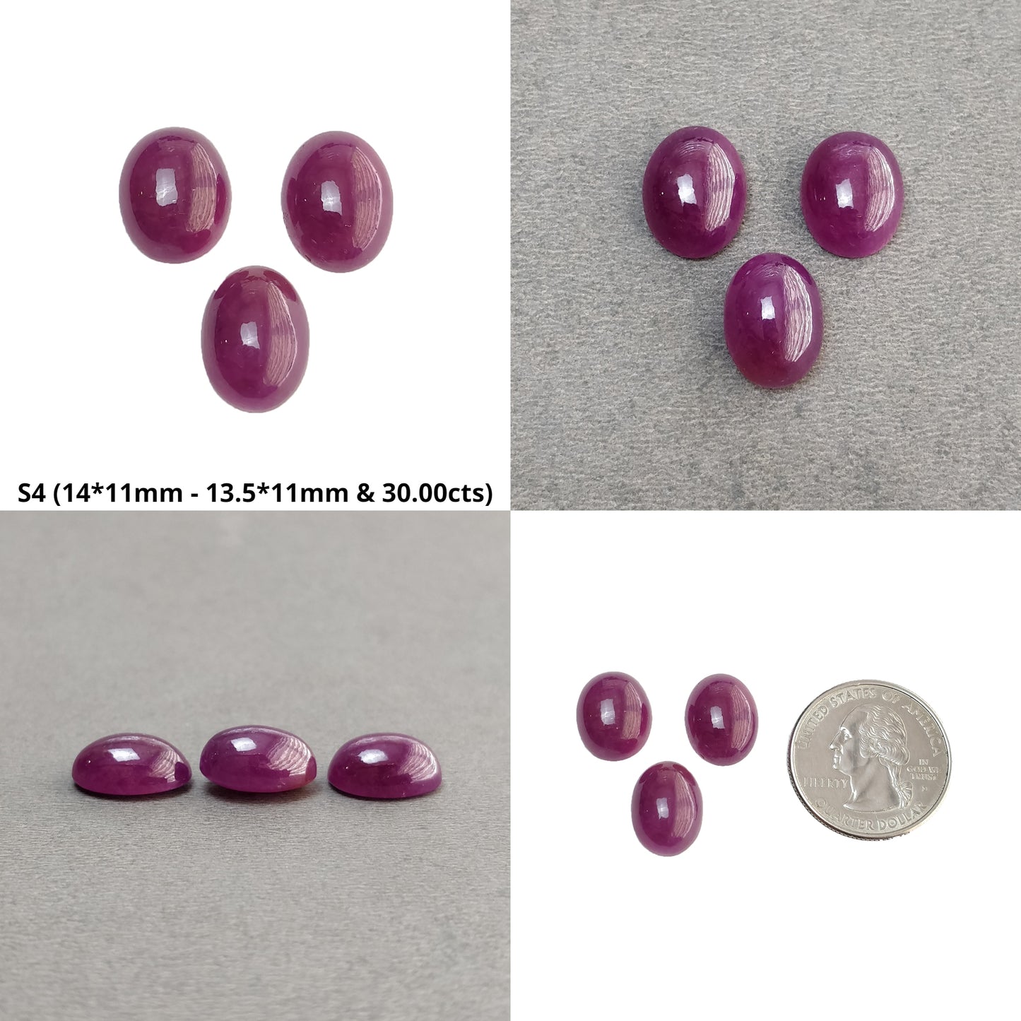Ruby Gemstone Cabochon : Natural Untreated Unheated Ruby Oval & Cushion Shape 3pcs Sets