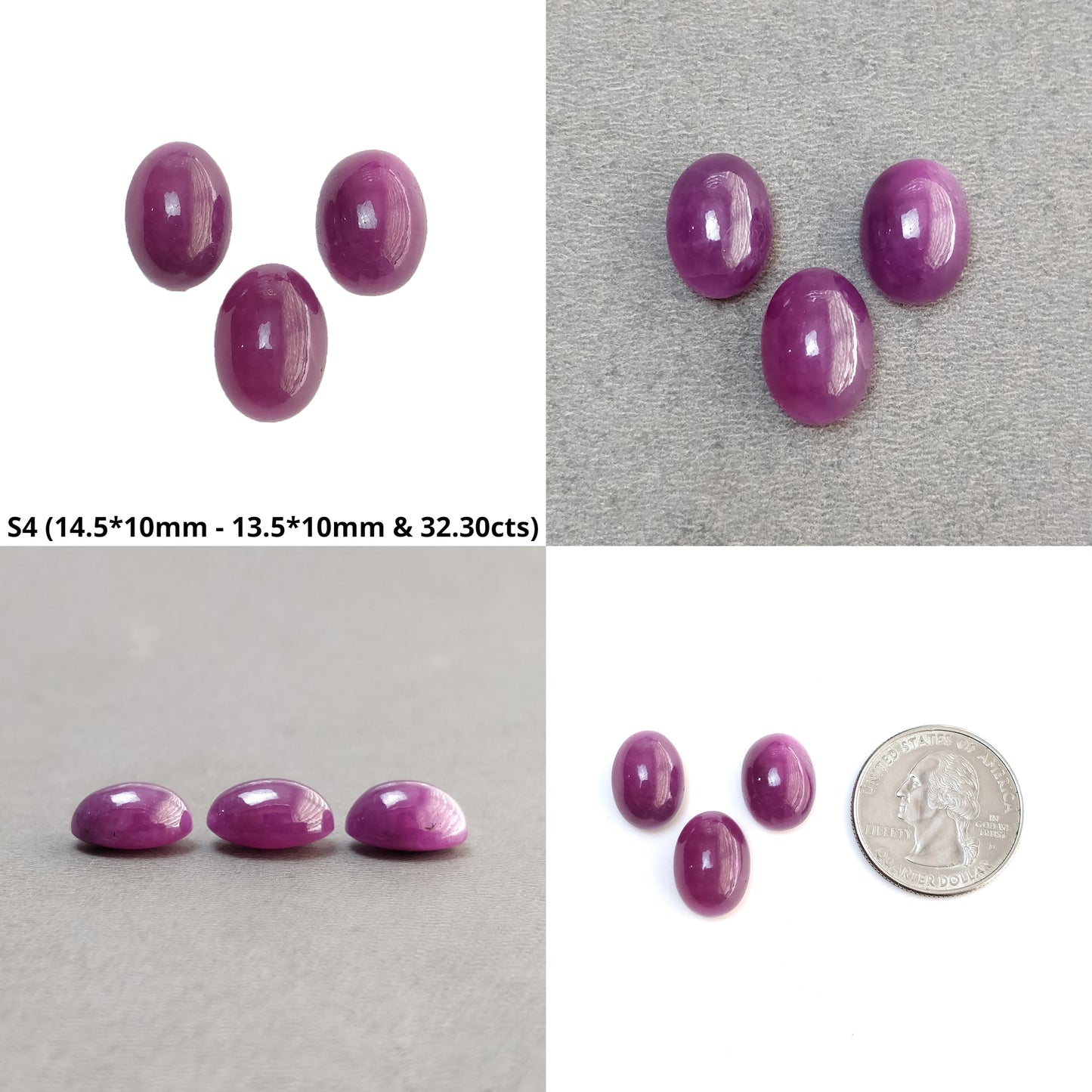 Ruby Gemstone Cabochon : Natural Untreated Unheated Ruby Oval Shape 3pcs Sets