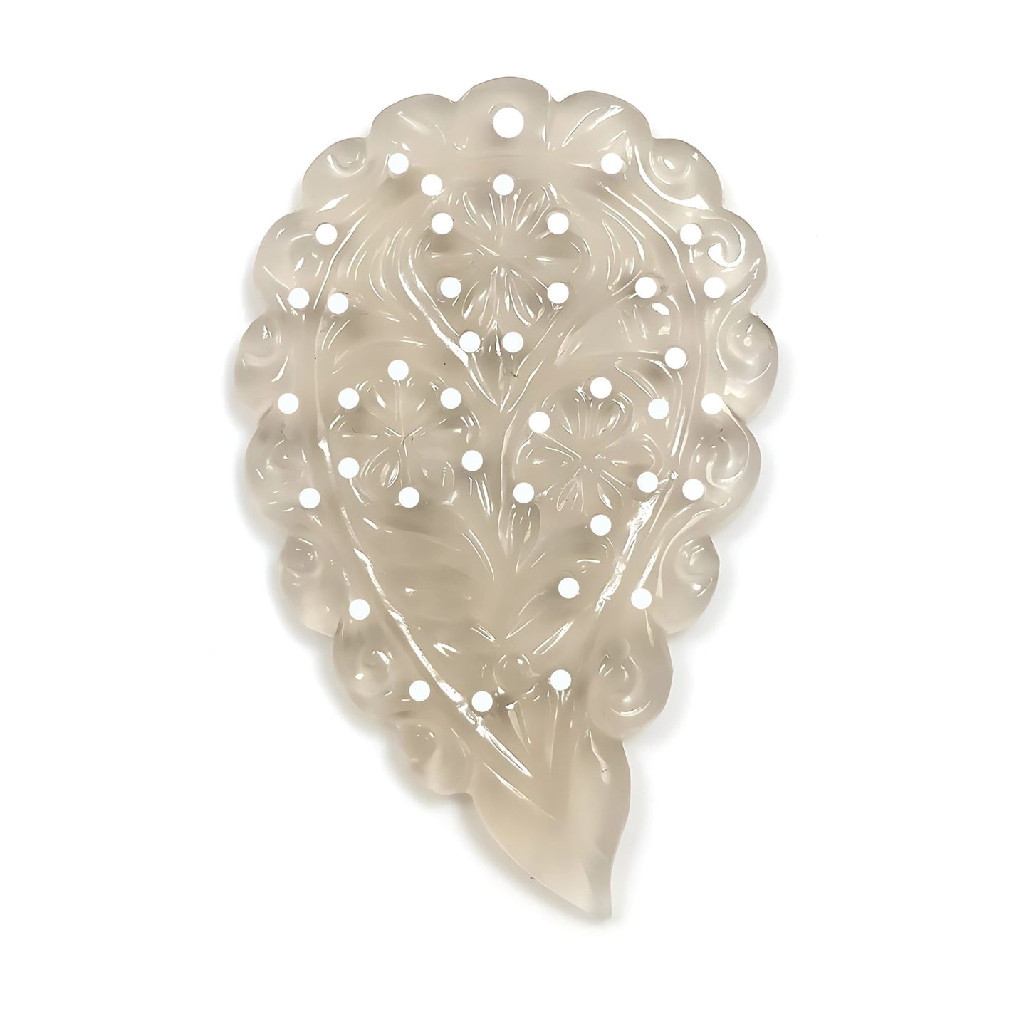 Indian LEAF Hand Carved : 50.00cts Natural Onyx Gemstone One Sided Hand Carved Big Size Indian Leaf 55*35mm 1pc For Pendant