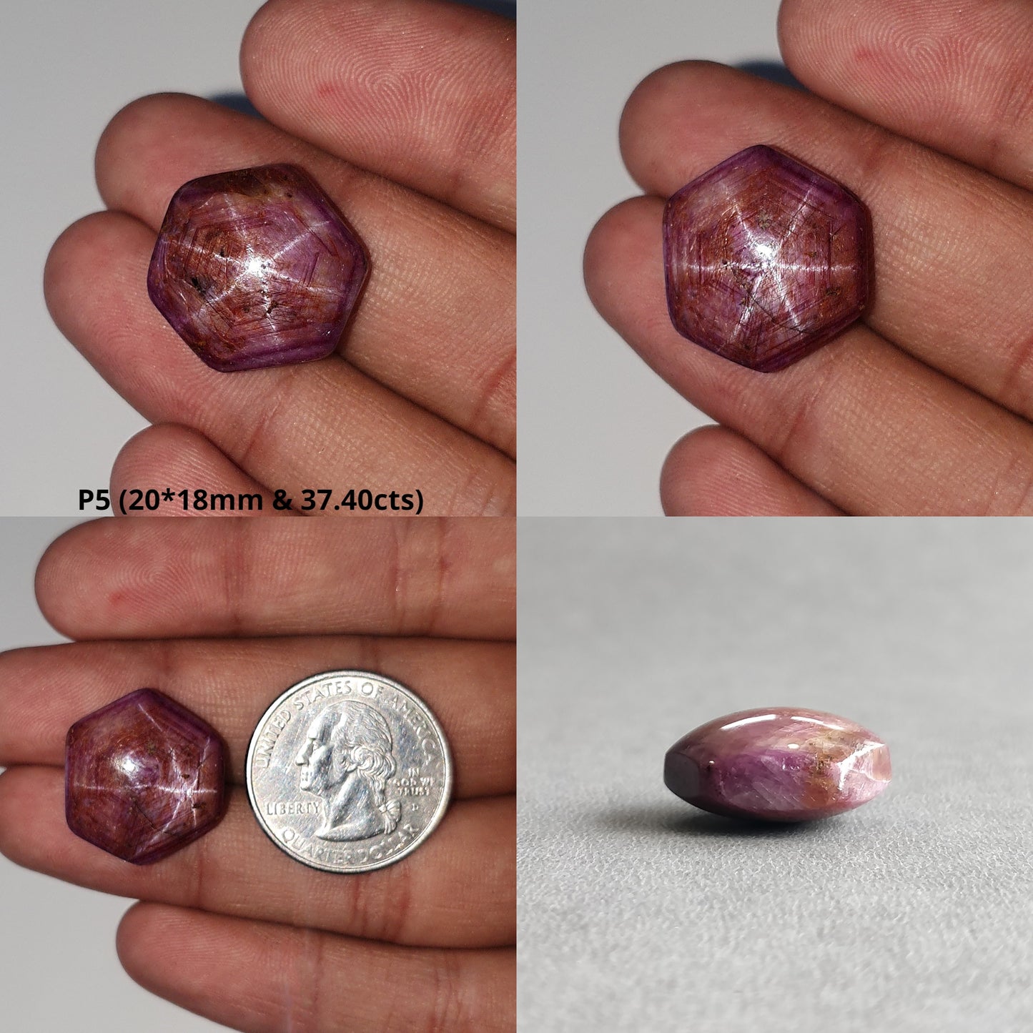Johnson Star Ruby Gemstone Cabochon : 19cts - 37cts Natural Untreated Unheated Both Side 6Ray Star Ruby Hexagon Shape