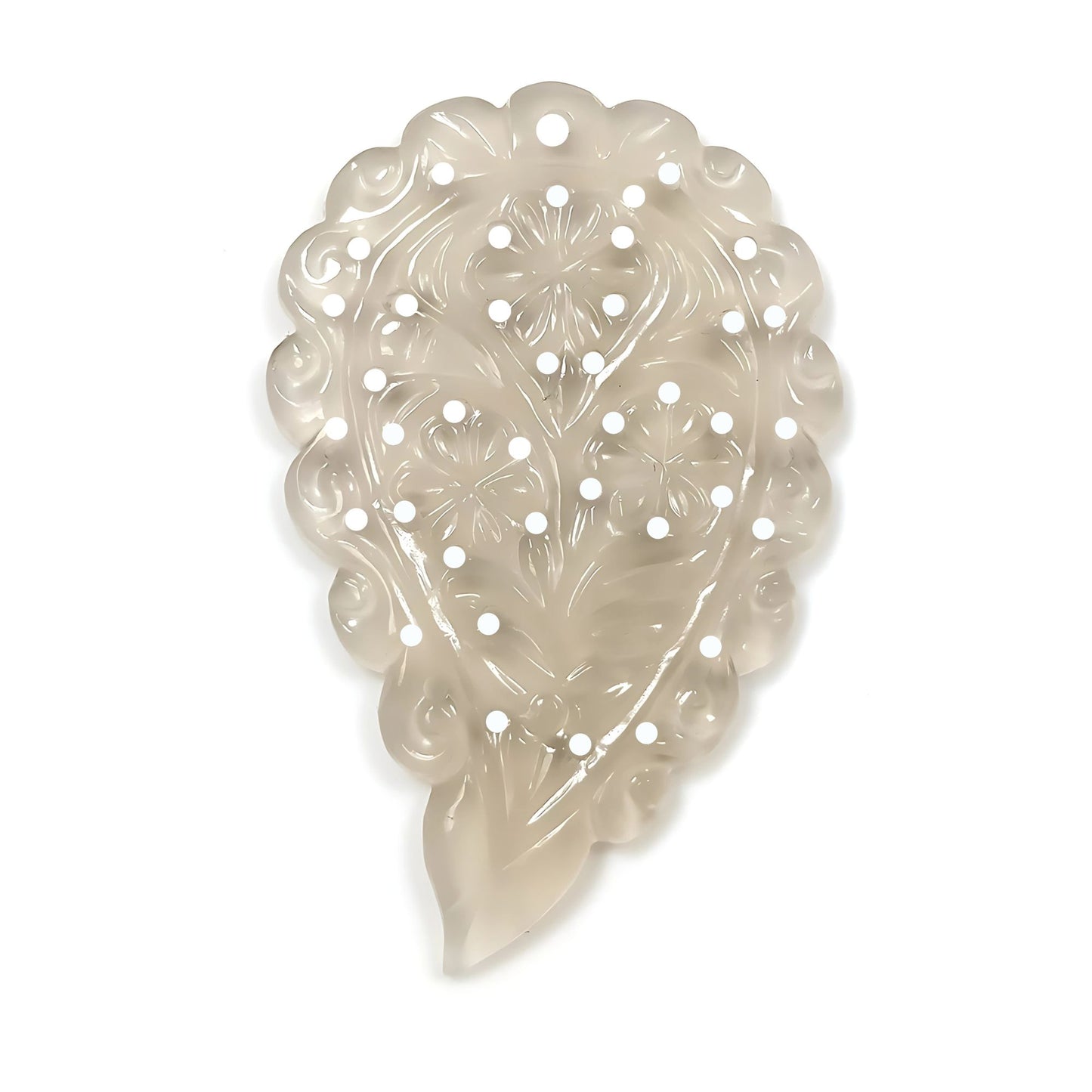 Indian LEAF Hand Carved : 50.00cts Natural Onyx Gemstone One Sided Hand Carved Big Size Indian Leaf 55*35mm 1pc For Pendant