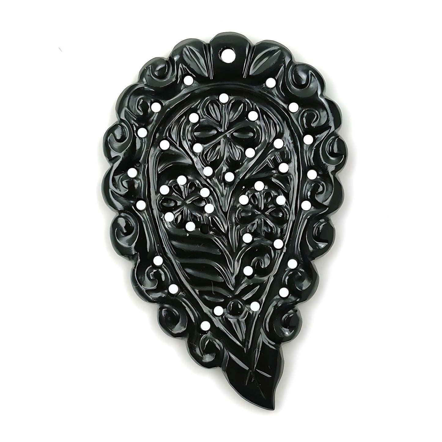 Indian LEAF Hand Carved : 50.00cts Natural Onyx Gemstone One Sided Hand Carved Big Size Indian Leaf 55*35mm 1pc For Pendant