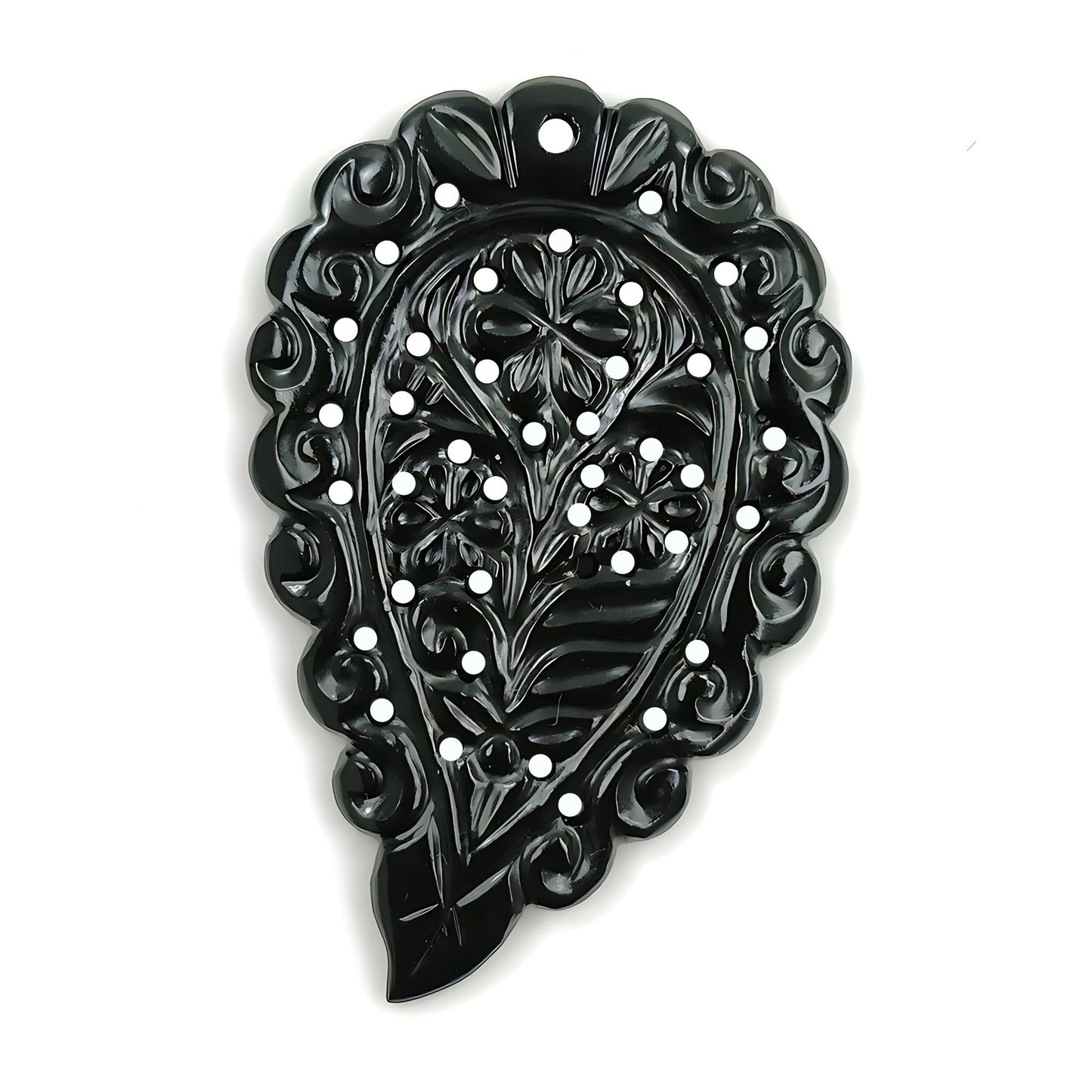 Indian LEAF Hand Carved : 50.00cts Natural Onyx Gemstone One Sided Hand Carved Big Size Indian Leaf 55*35mm 1pc For Pendant