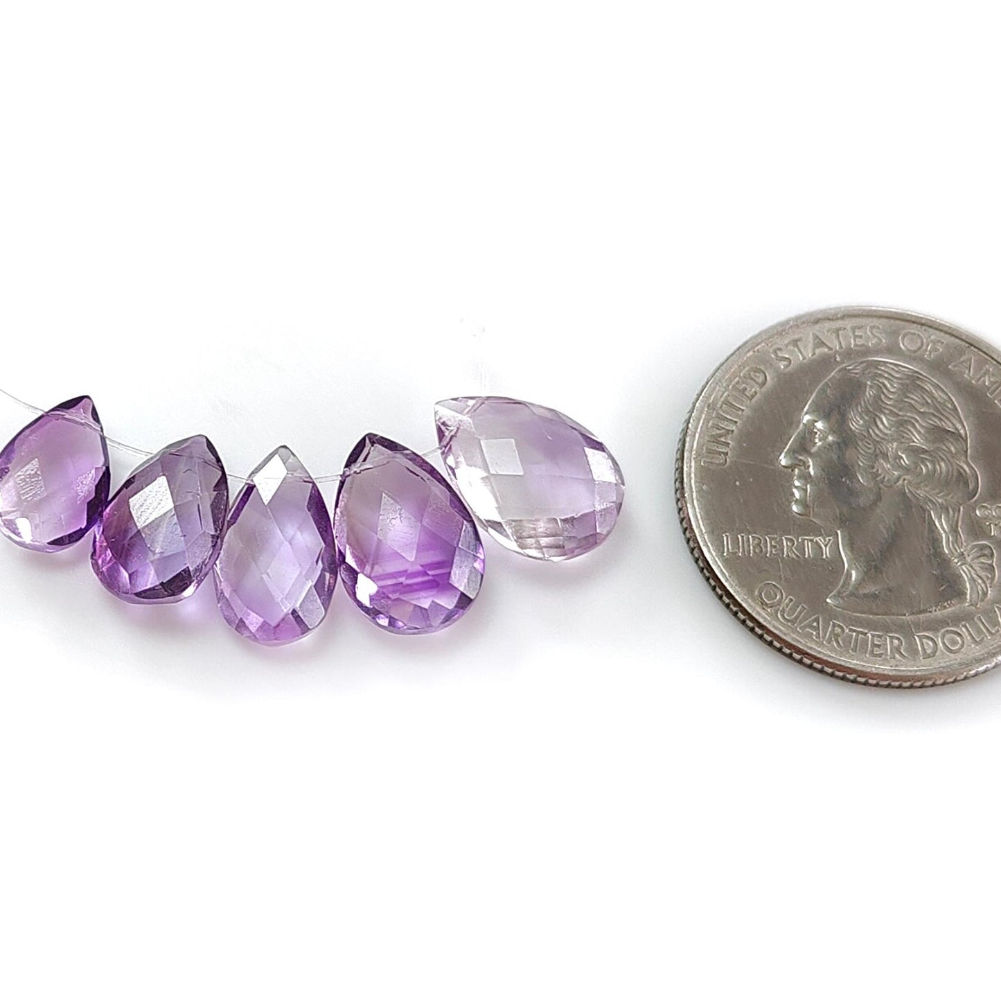Purple Amethyst Gemstone Checker Cut Loose Beads: 13.30cts Natural Untreated Purple Amethyst Pear Briolette Beads 9*7mm - 13*9mm 5pcs