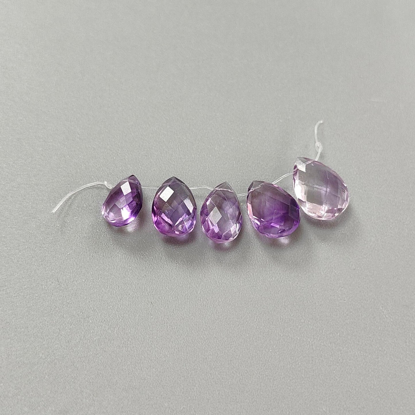 Purple Amethyst Gemstone Checker Cut Loose Beads: 13.30cts Natural Untreated Purple Amethyst Pear Briolette Beads 9*7mm - 13*9mm 5pcs