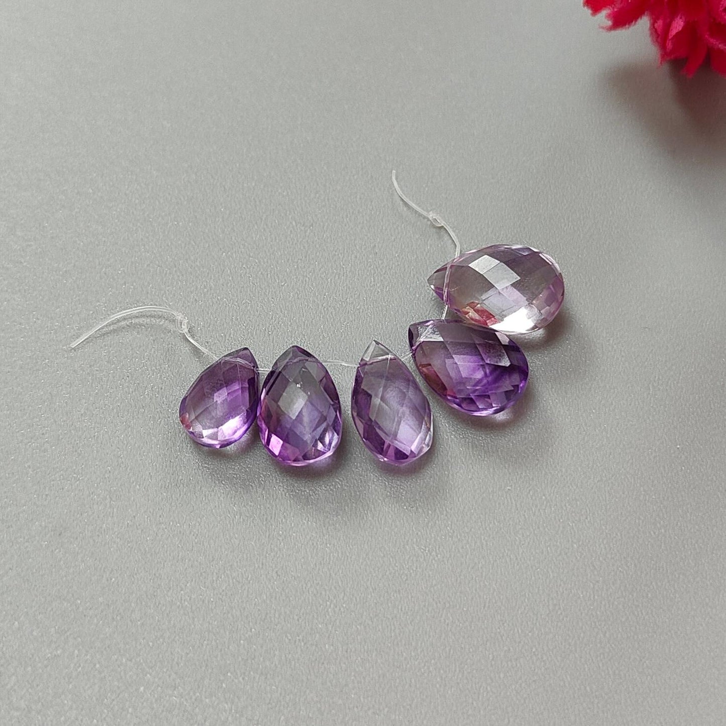 Purple Amethyst Gemstone Checker Cut Loose Beads: 13.30cts Natural Untreated Purple Amethyst Pear Briolette Beads 9*7mm - 13*9mm 5pcs