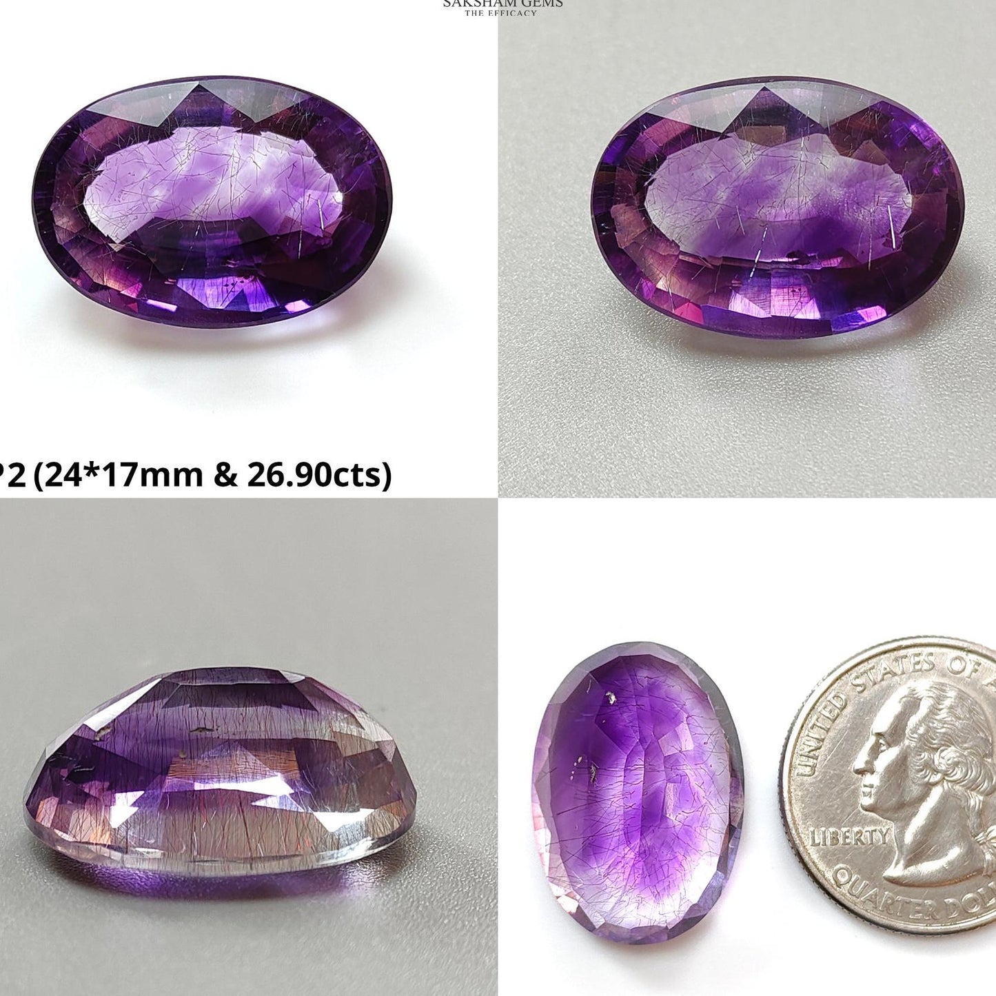 Rutile Amethyst Quartz Gemstone Faceted Cut: Natural Untreated Purple Amethyst Oval, Cushion Shape 1pc for Jewelry February Birthstone