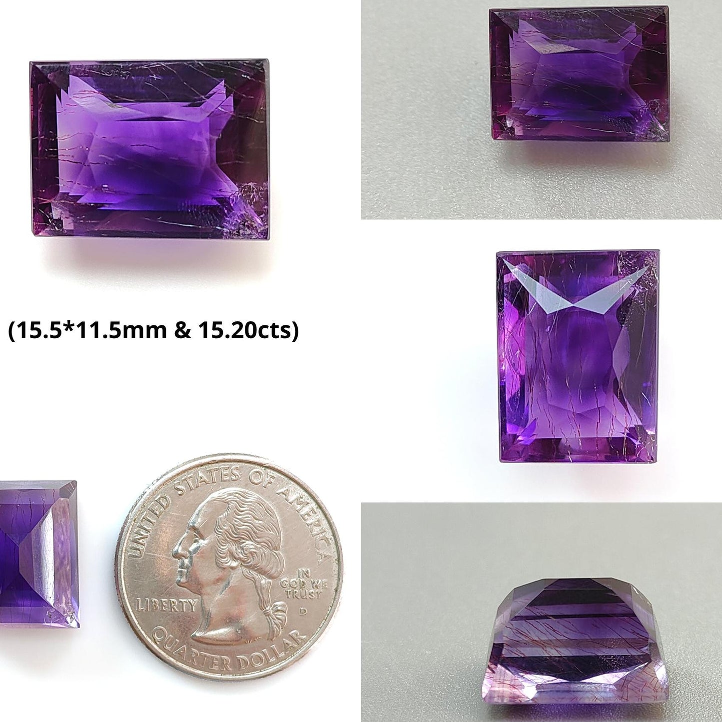 Rutile Amethyst Quartz Gemstone Faceted Cut: Natural Untreated Purple Amethyst Baguette Shape 1pc for Jewelry February Birthstone