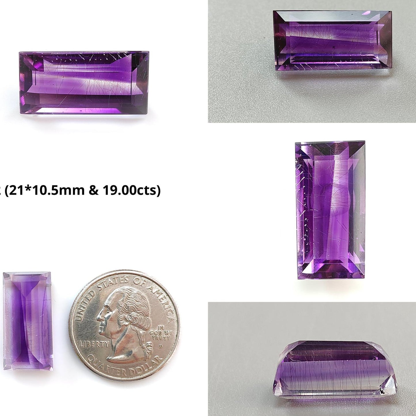 Rutile Amethyst Quartz Gemstone Faceted Cut: Natural Untreated Purple Amethyst Baguette Shape 1pc for Jewelry February Birthstone