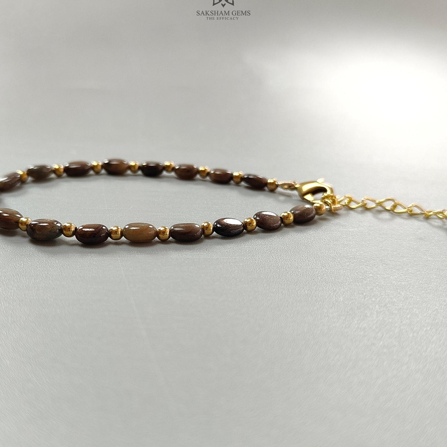 Golden Brown Chocolate Sapphire Beads Bracelet: 7.14gms Natural Untreated Sapphire Oval Shape Plain Brass Bracelet 6*5mm 6.70"