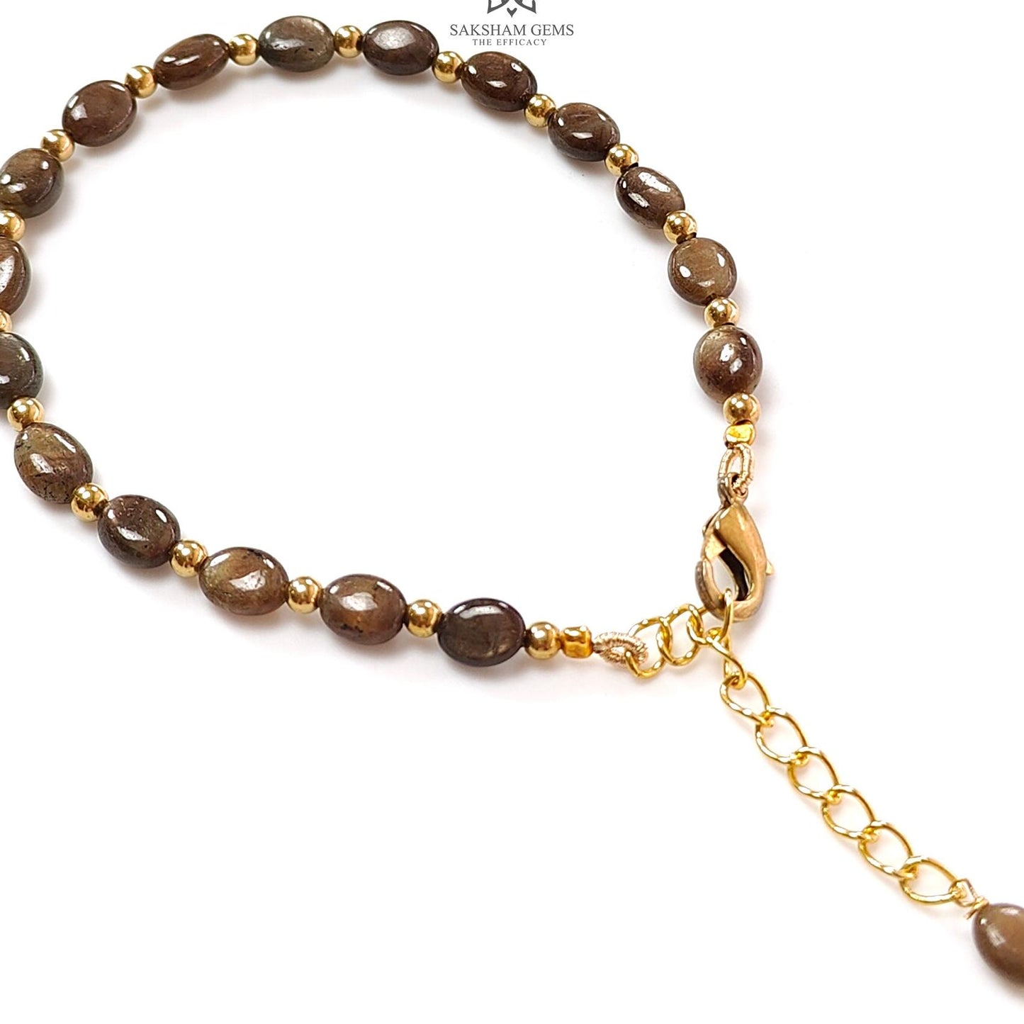 Golden Brown Chocolate Sapphire Beads Bracelet: 7.19gms Natural Untreated Sapphire Oval Shape Plain Brass Bracelet 7*5mm 6.50"