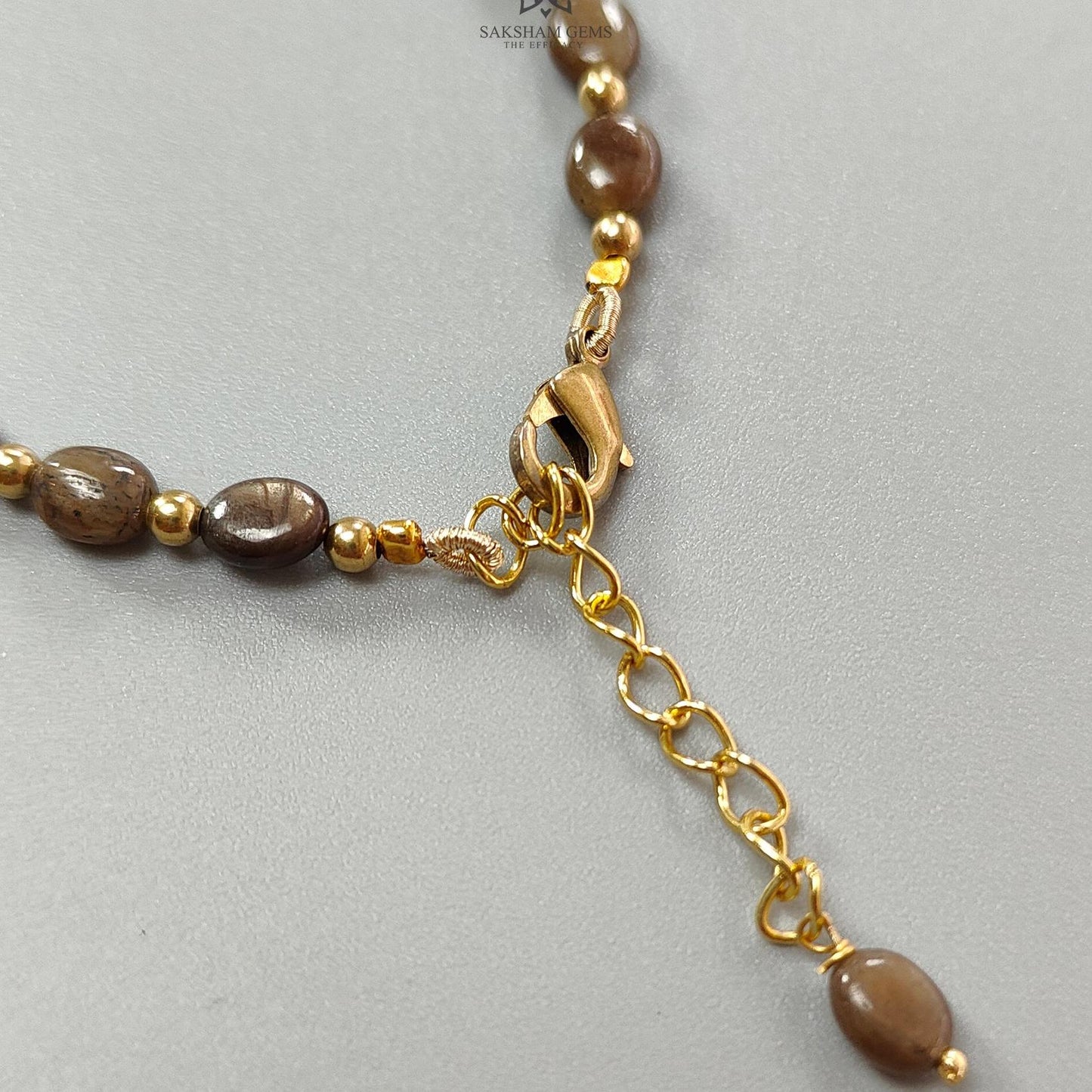 Golden Brown Chocolate Sapphire Beads Bracelet: 7.19gms Natural Untreated Sapphire Oval Shape Plain Brass Bracelet 7*5mm 6.50"