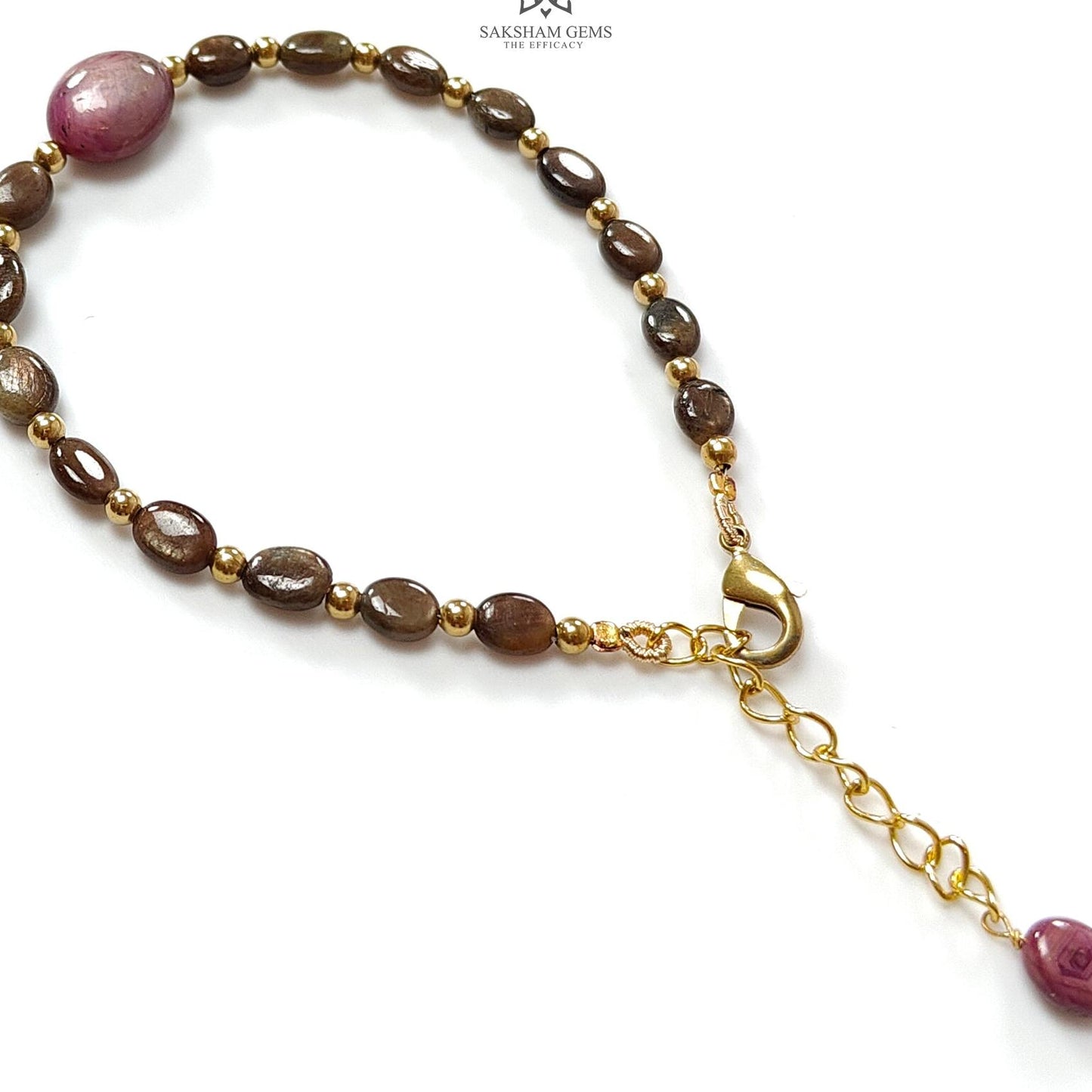 Golden Brown Chocolate Sapphire Beads Bracelet: 39.75cts Natural Untreated Ruby Oval Plain Brass Bracelet 7*5mm - 13*9mm 6.50"